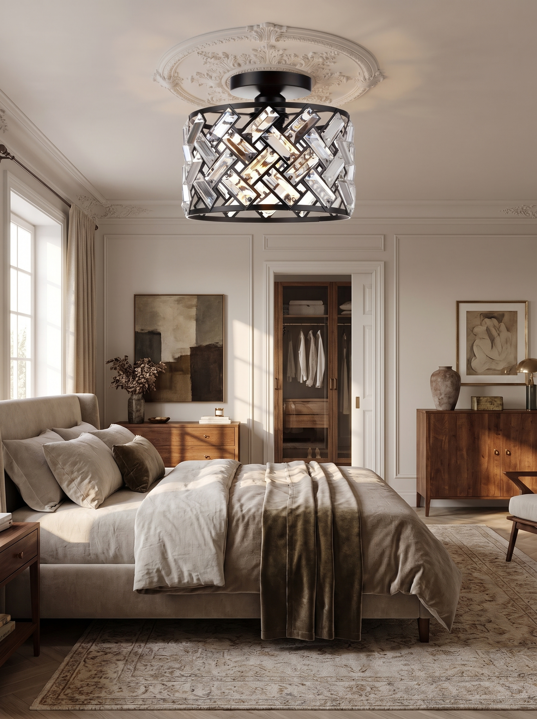 Modern Crystal Semi Flush Mount Ceiling Light lifestyle image 3