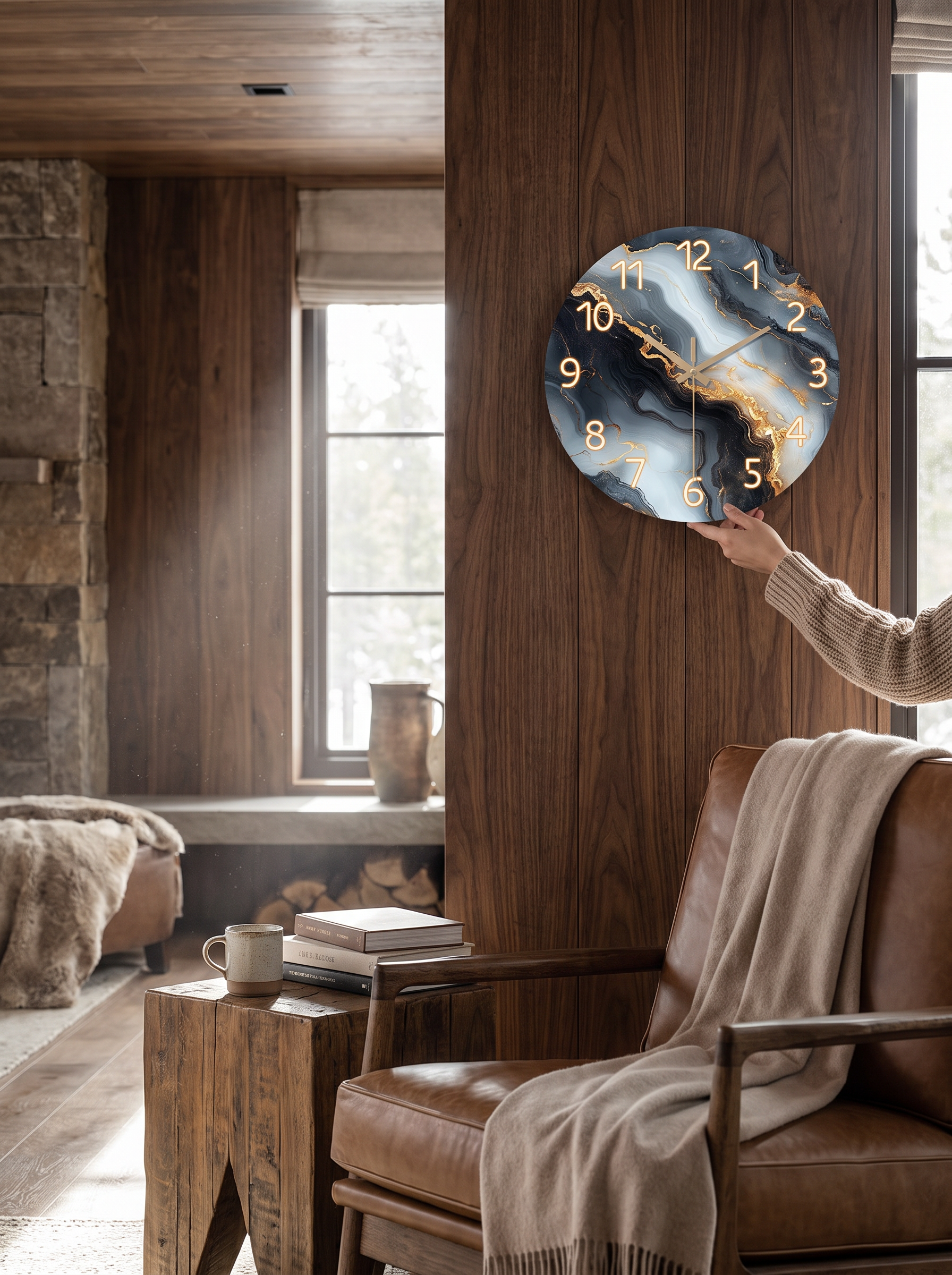 Blue and Gold Marble Wall Clock lifestyle image 1