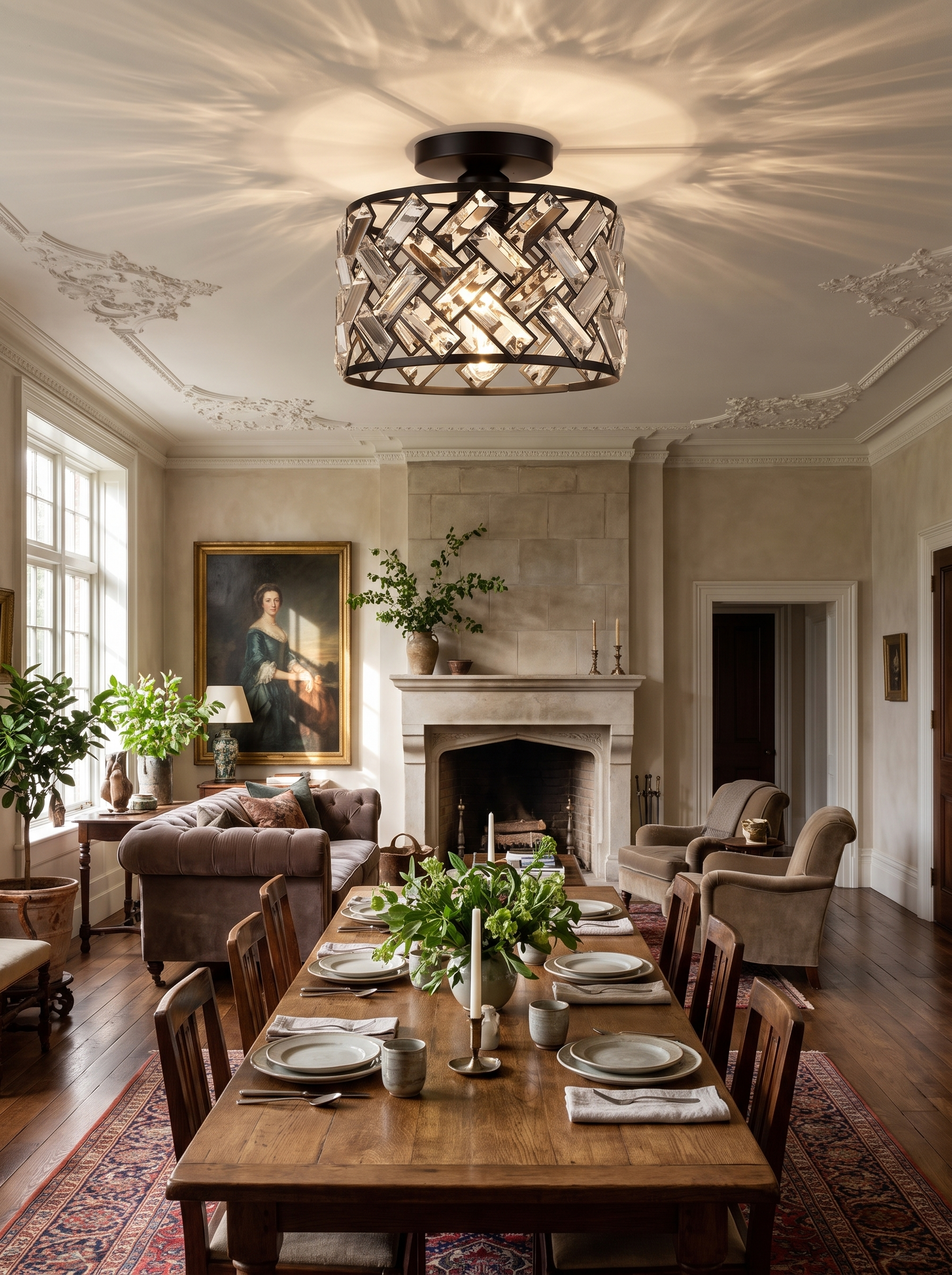 Modern Crystal Semi Flush Mount Ceiling Light lifestyle image 2