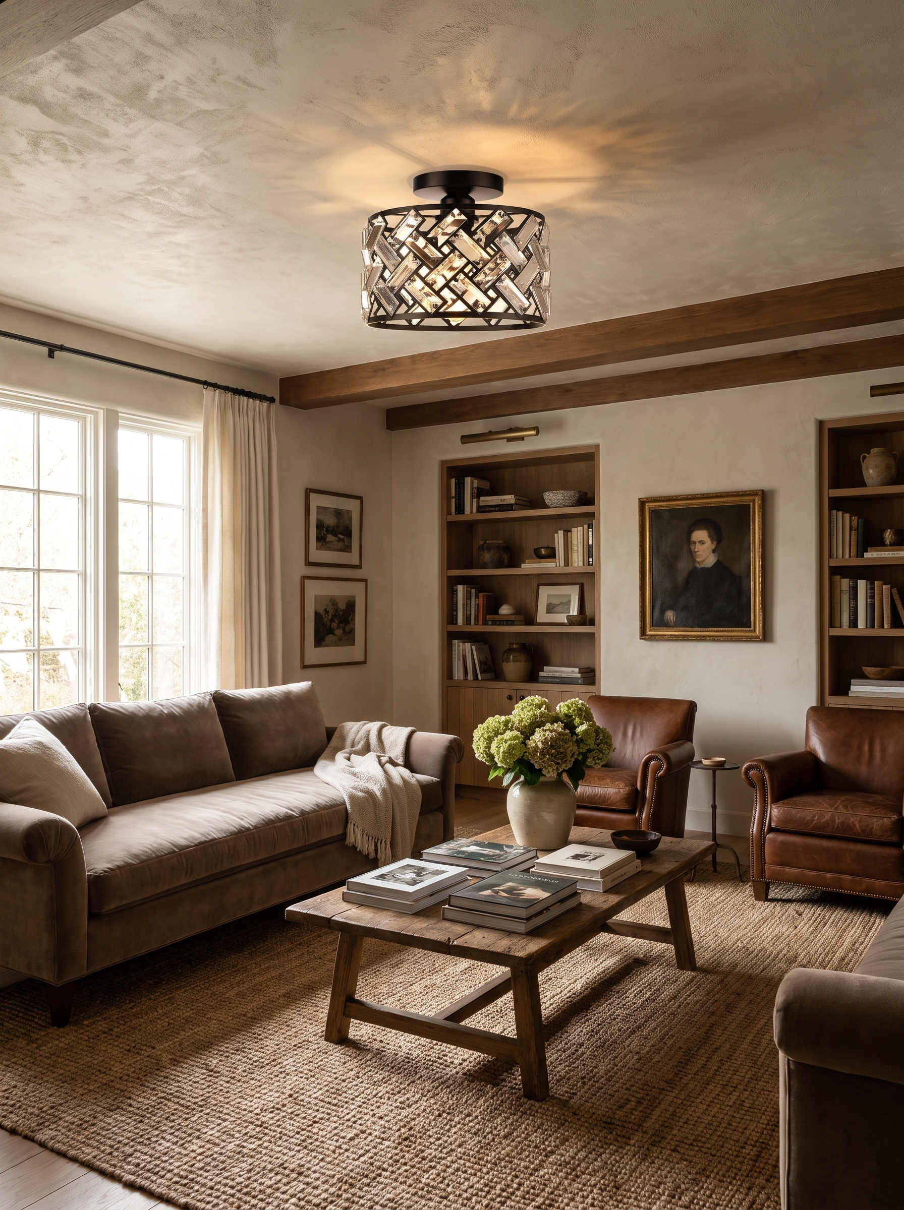 Modern Crystal Semi Flush Mount Ceiling Light lifestyle image 1