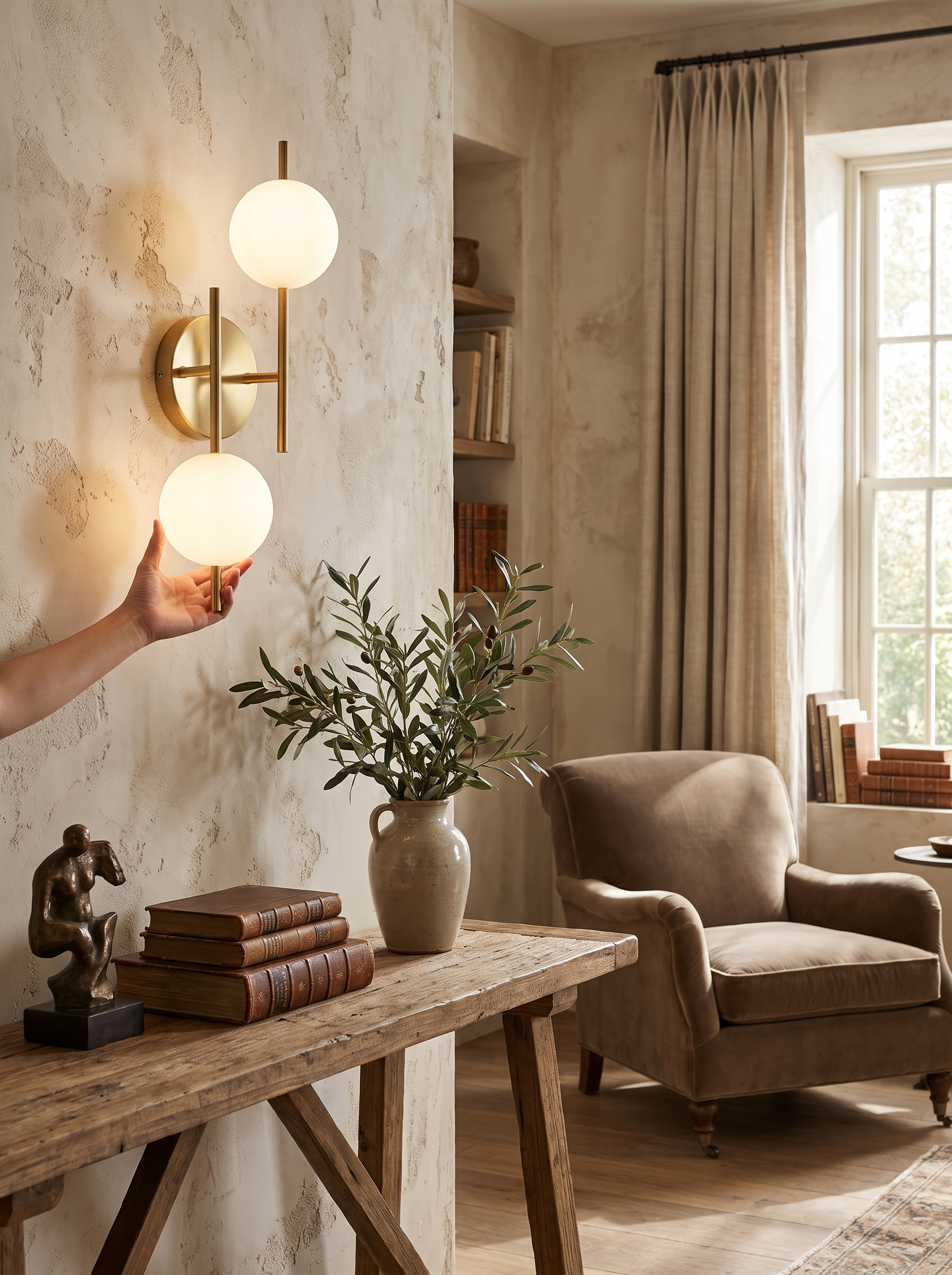 Astra Wall Light lifestyle image, Gold Kept Deliberately Quiet