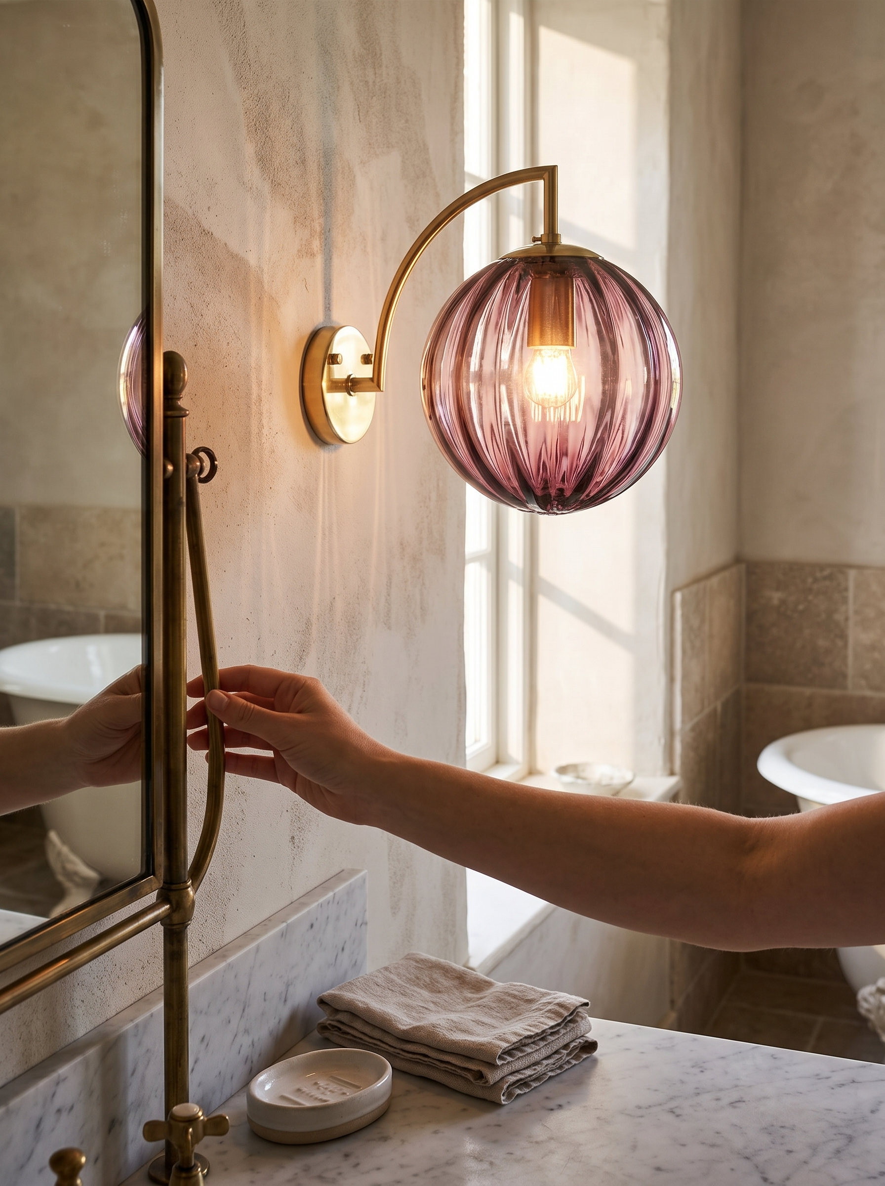 Modern Glass Ball Wall Lamp lifestyle image, Brass Kept To A Line