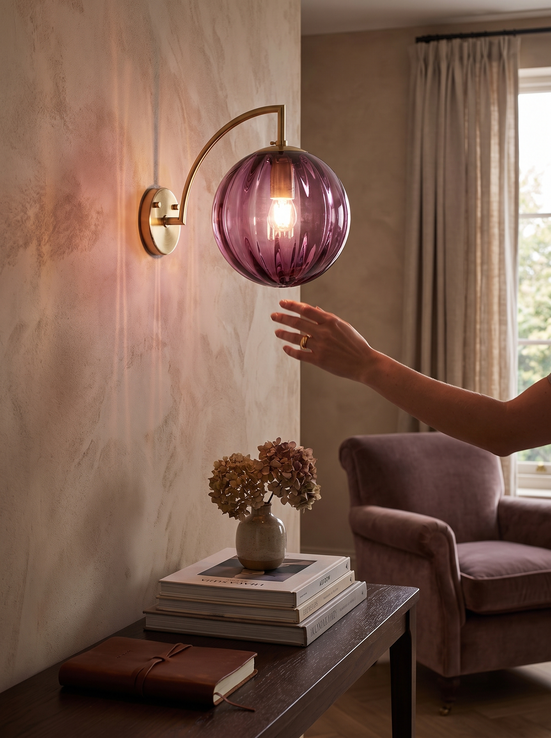 Modern Glass Ball Wall Lamp lifestyle image, Tint That Warms The Room