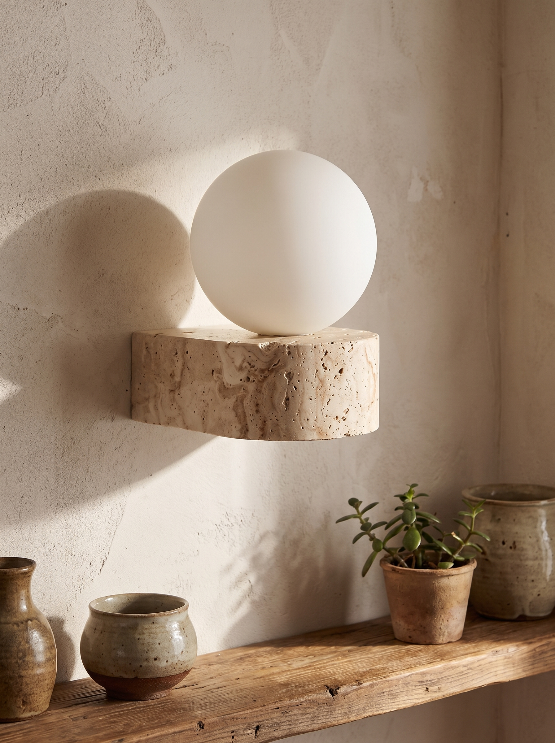 Travertine Stone Wall Lamp stone texture and worked edges