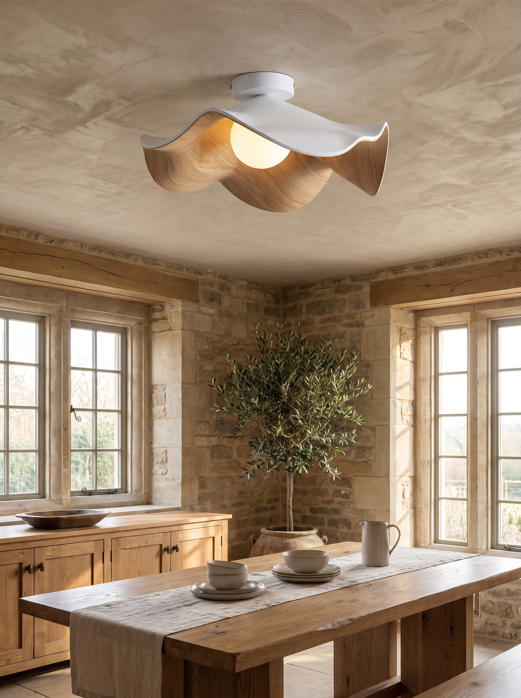 Scandinavian Wooden Lotus Ceiling Light lifestyle image 3
