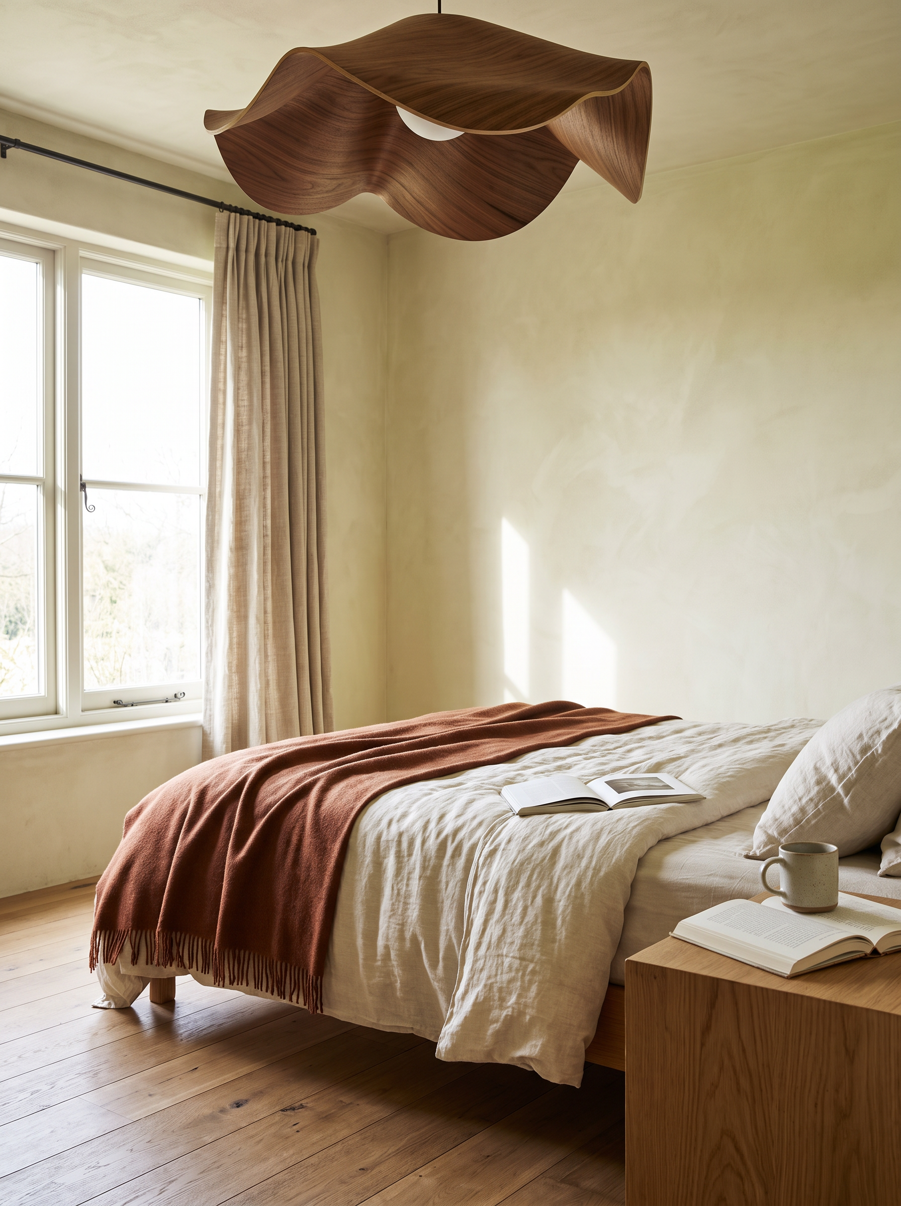 Scandinavian Wooden Lotus Ceiling Light lifestyle image 1