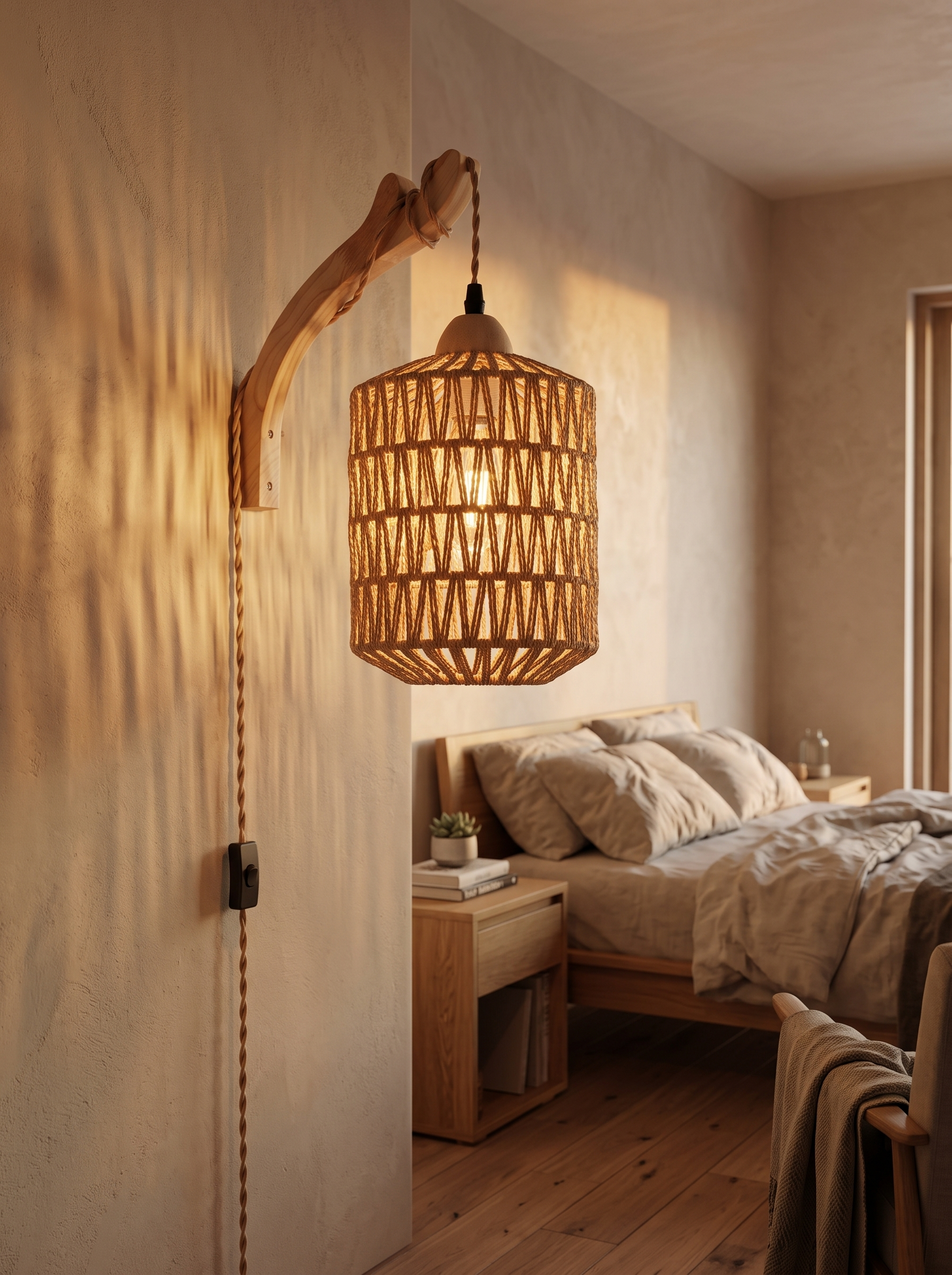 Boho Wood and Rattan Wall Lamp lifestyle image 3