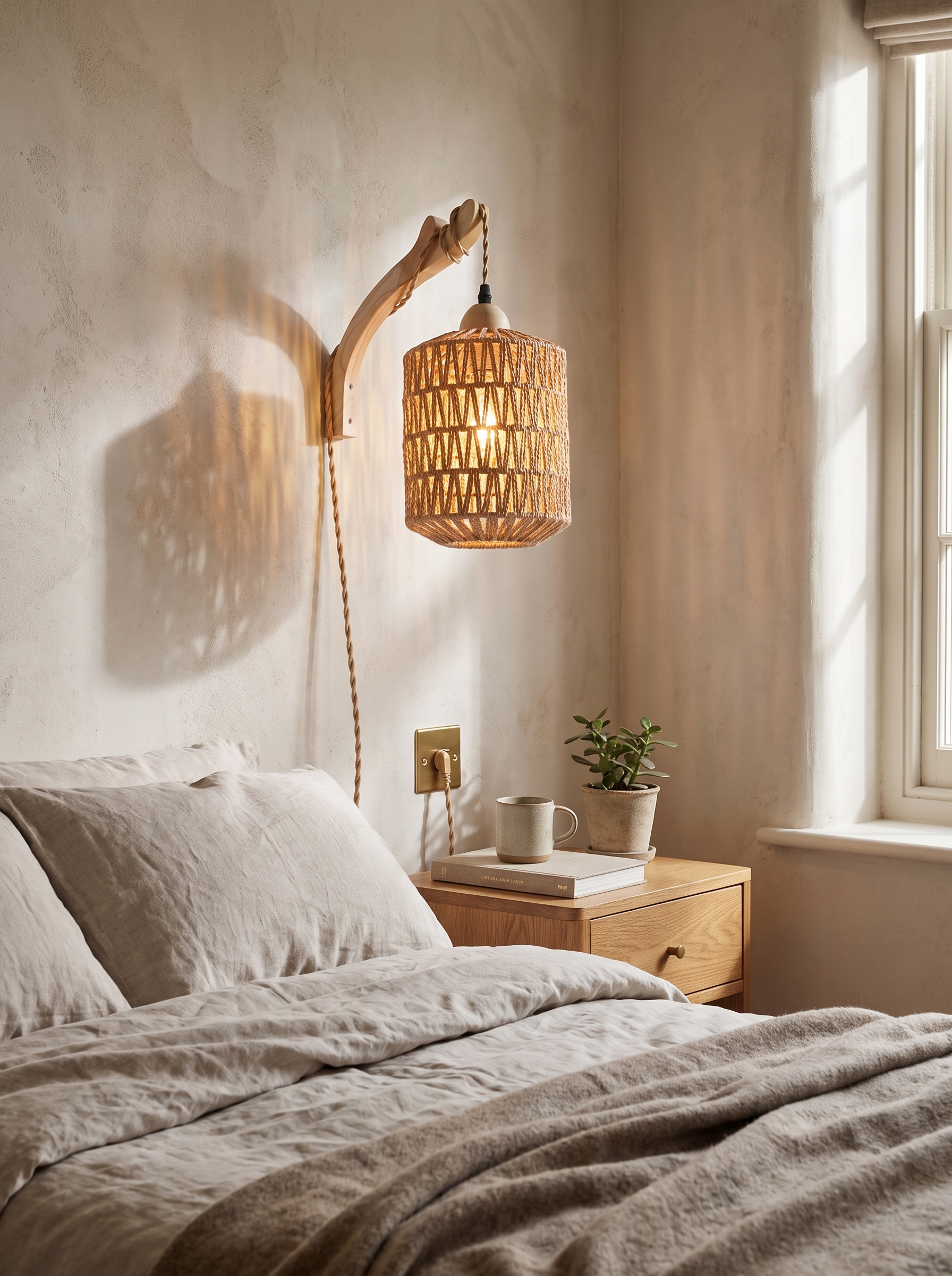 Boho Wood and Rattan Wall Lamp lifestyle image 2