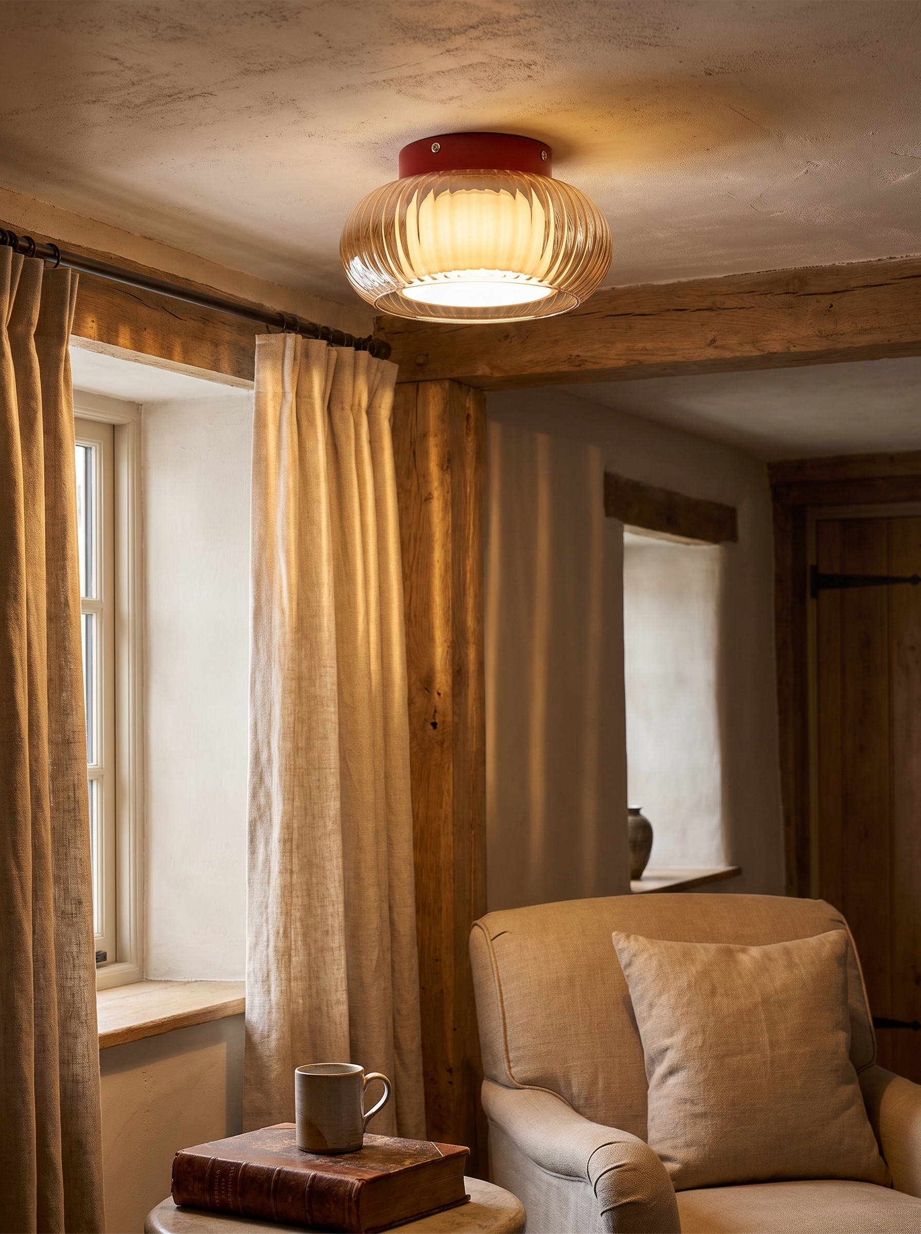 June Retro Glass Flush Mount Ceiling Light lifestyle image 1