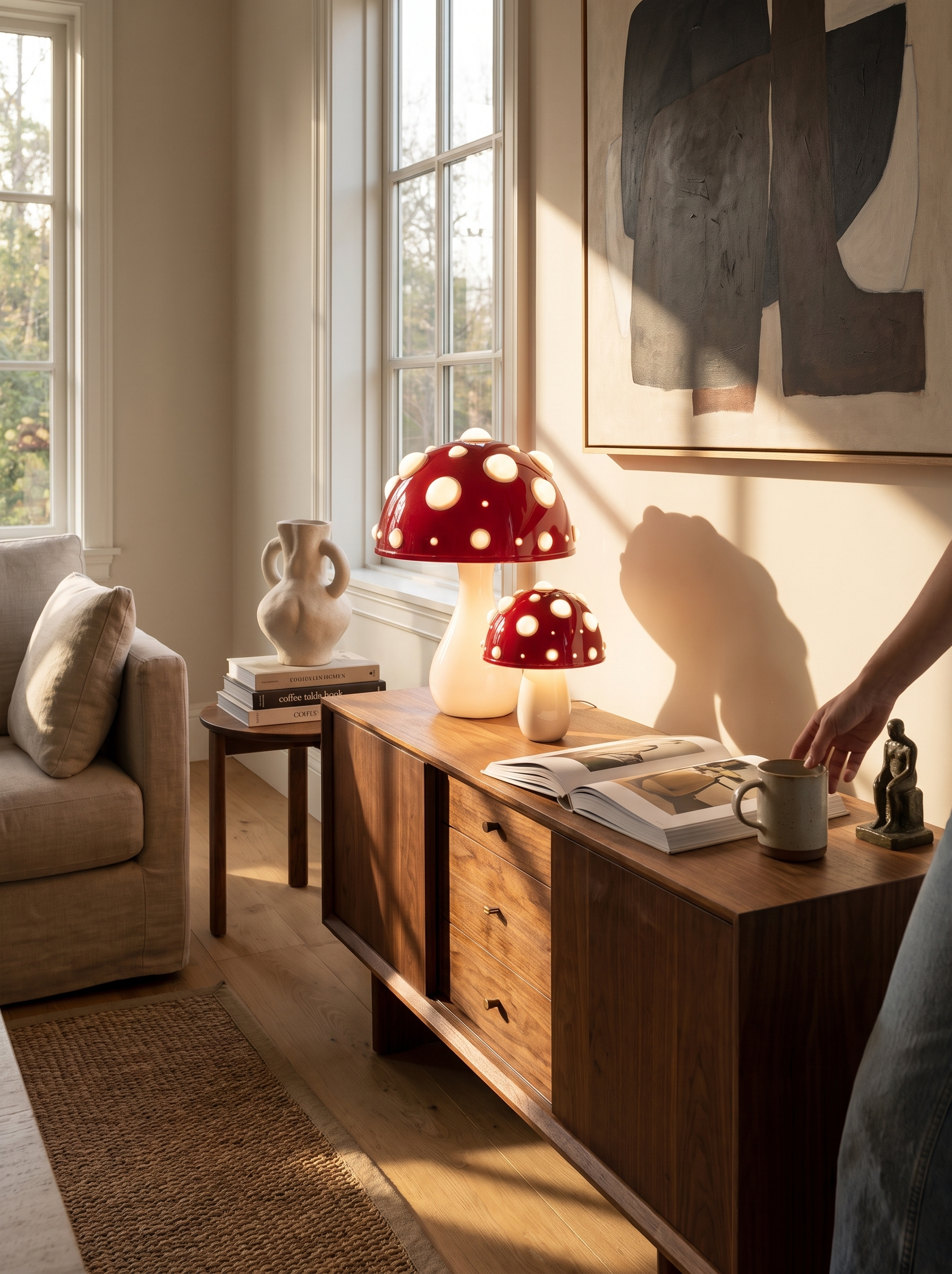 LED Mushroom Table Lamp in a home setting, A Shape That Reads As Art