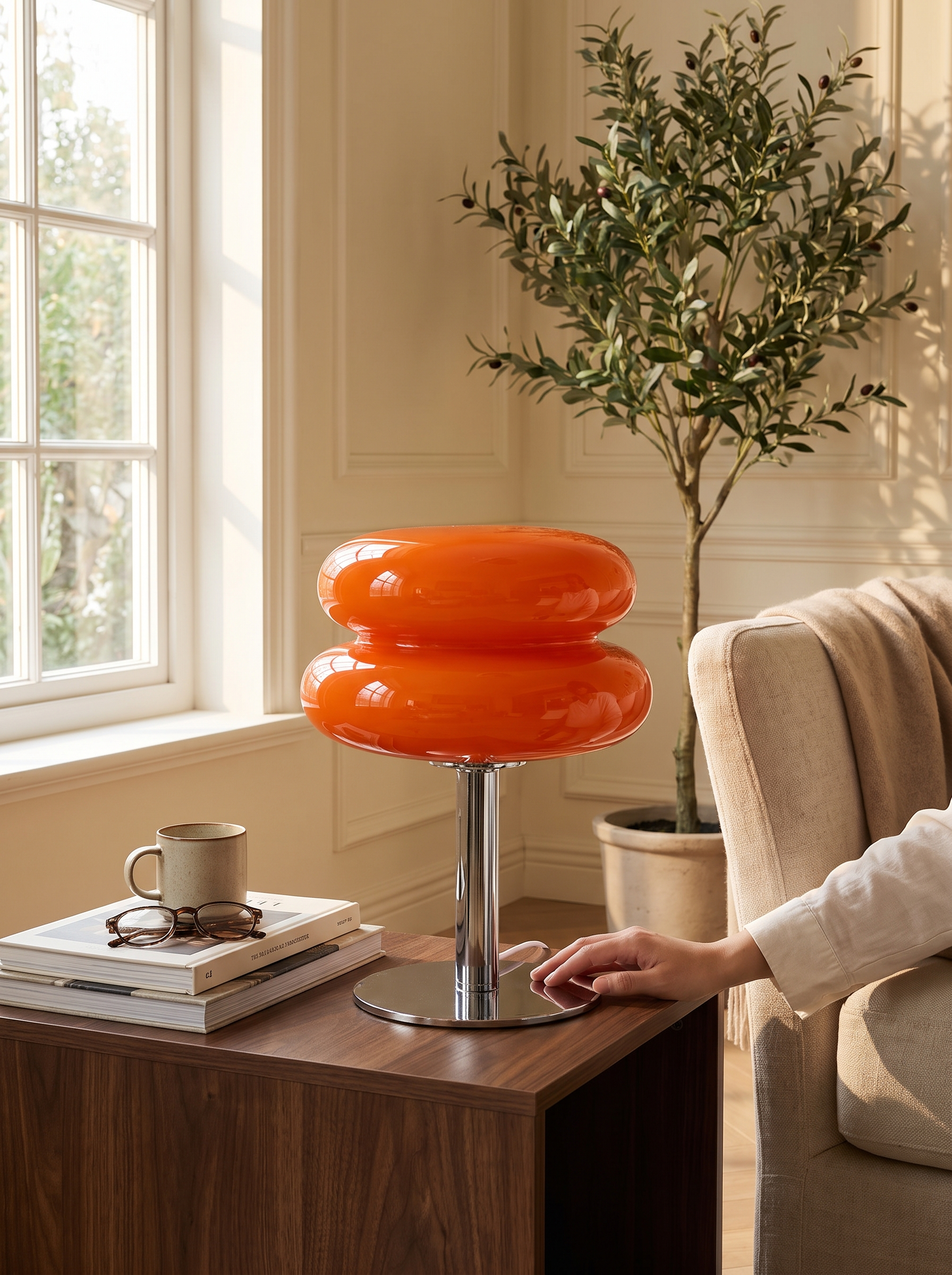 Italian Designer Glass Table Lamp in a home setting, Built To Sit Still
