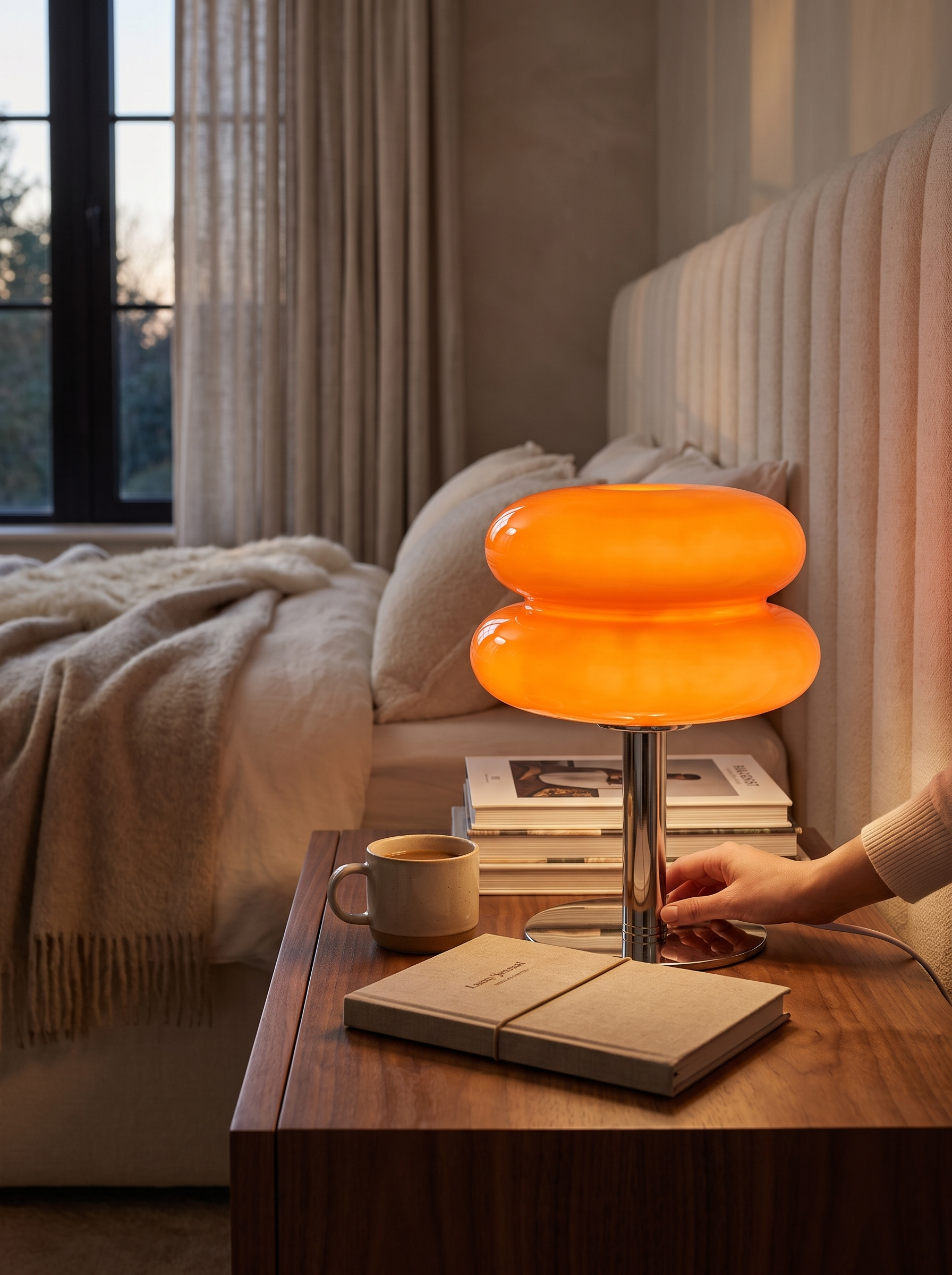 Italian Designer Glass Table Lamp in a home setting, Light That Softens A Room