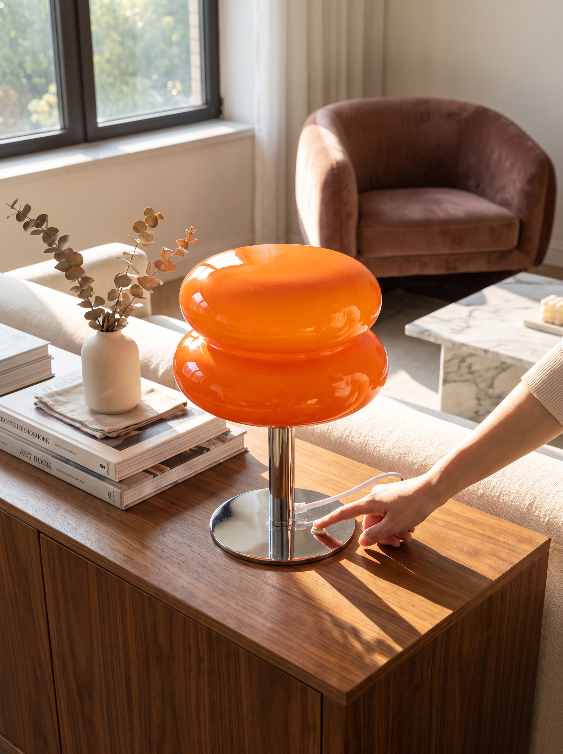Italian Designer Glass Table Lamp in a home setting, Glass That Catches The Light