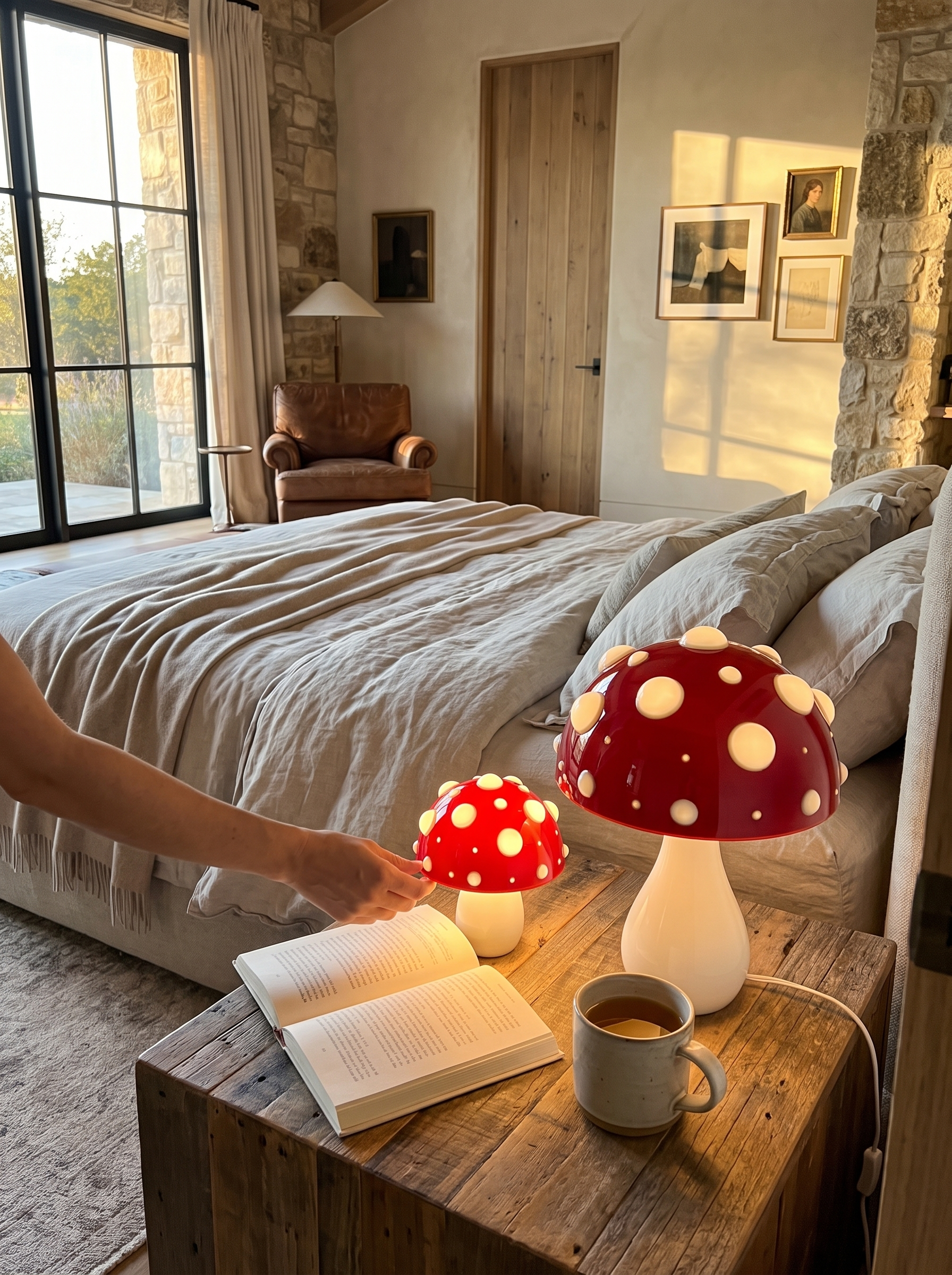 LED Mushroom Table Lamp in a home setting, Light Aimed Where You Need It