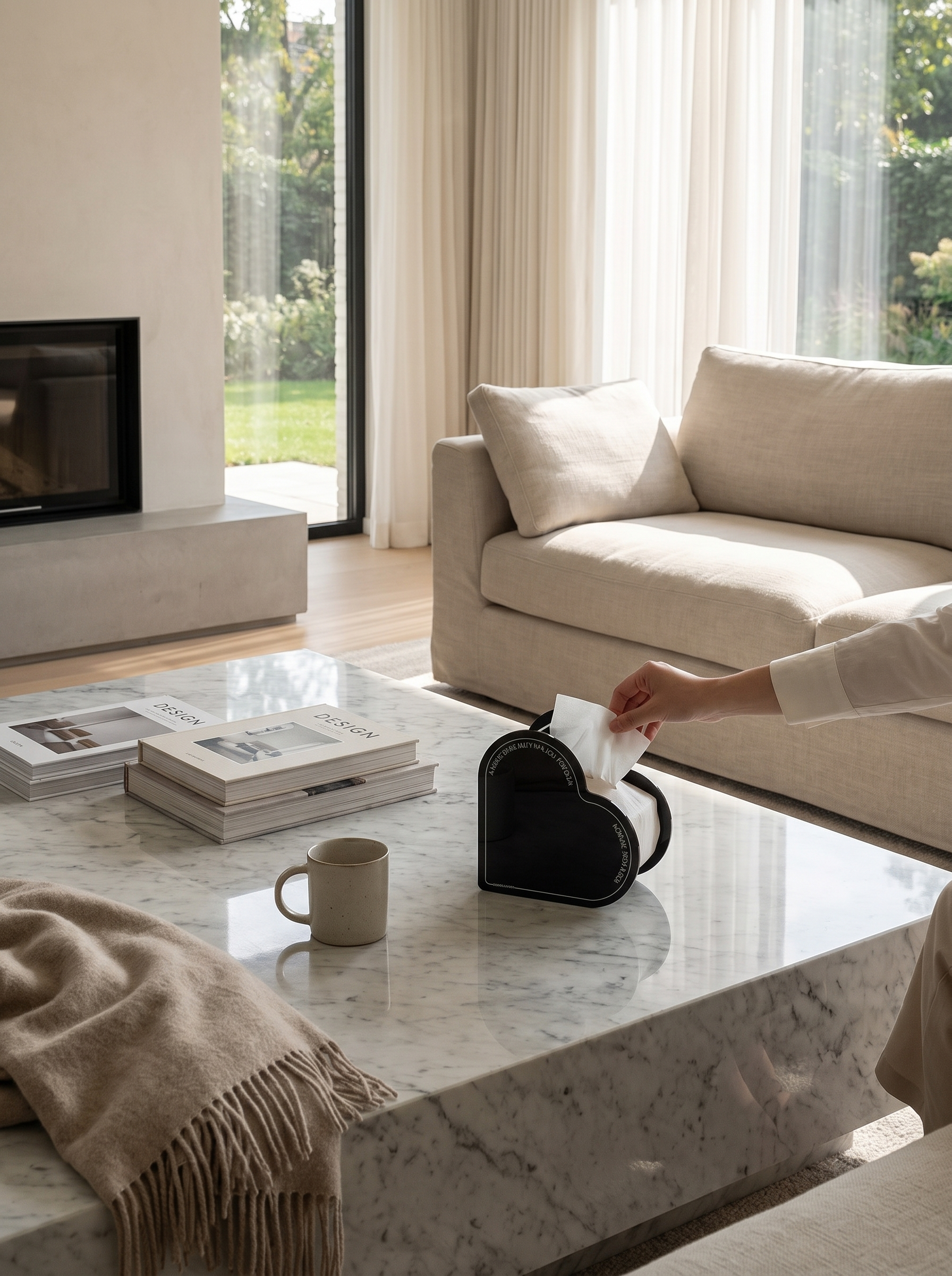 ScandiArc Table Lamp in a home setting, Metal You Can Feel