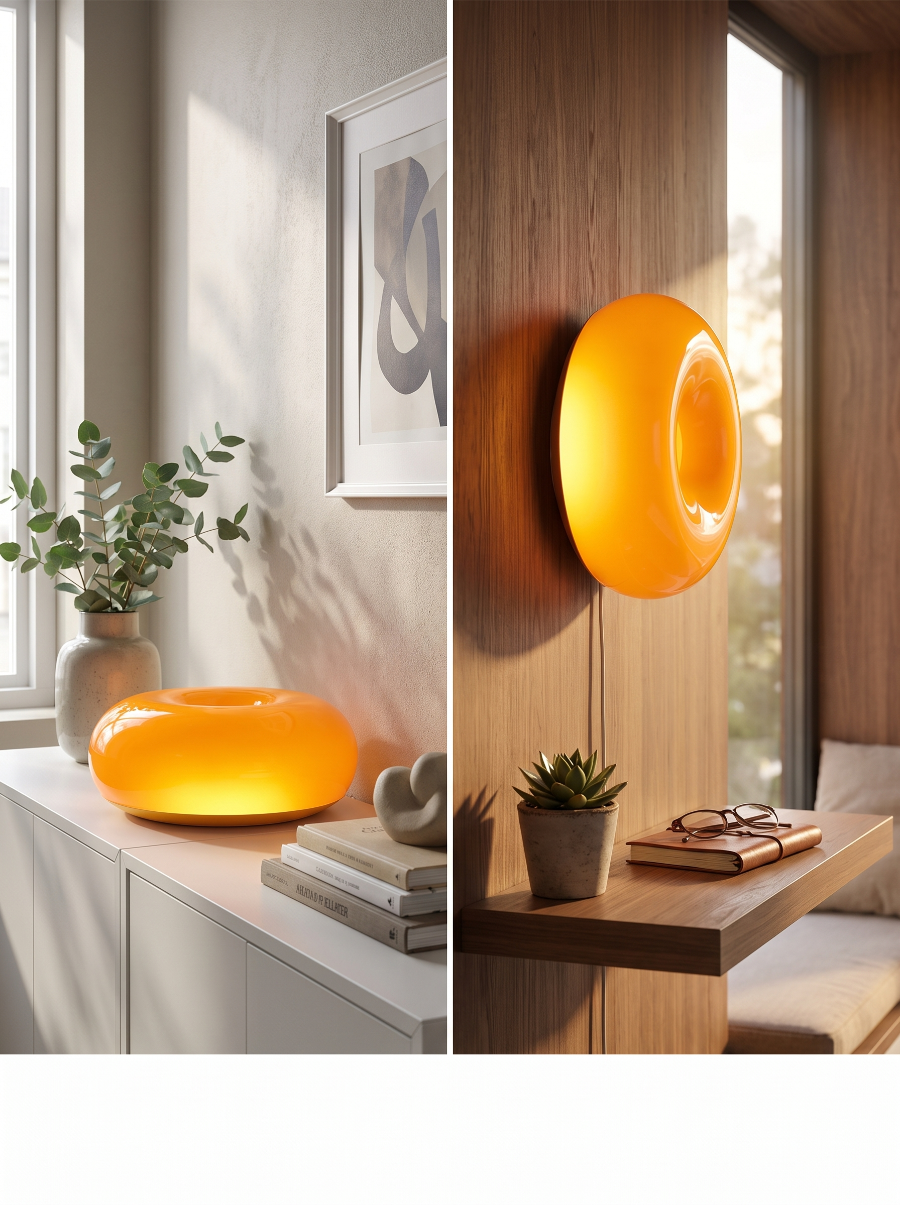 Bauhaus Donut Lamp in a home setting, Two Places To Put It