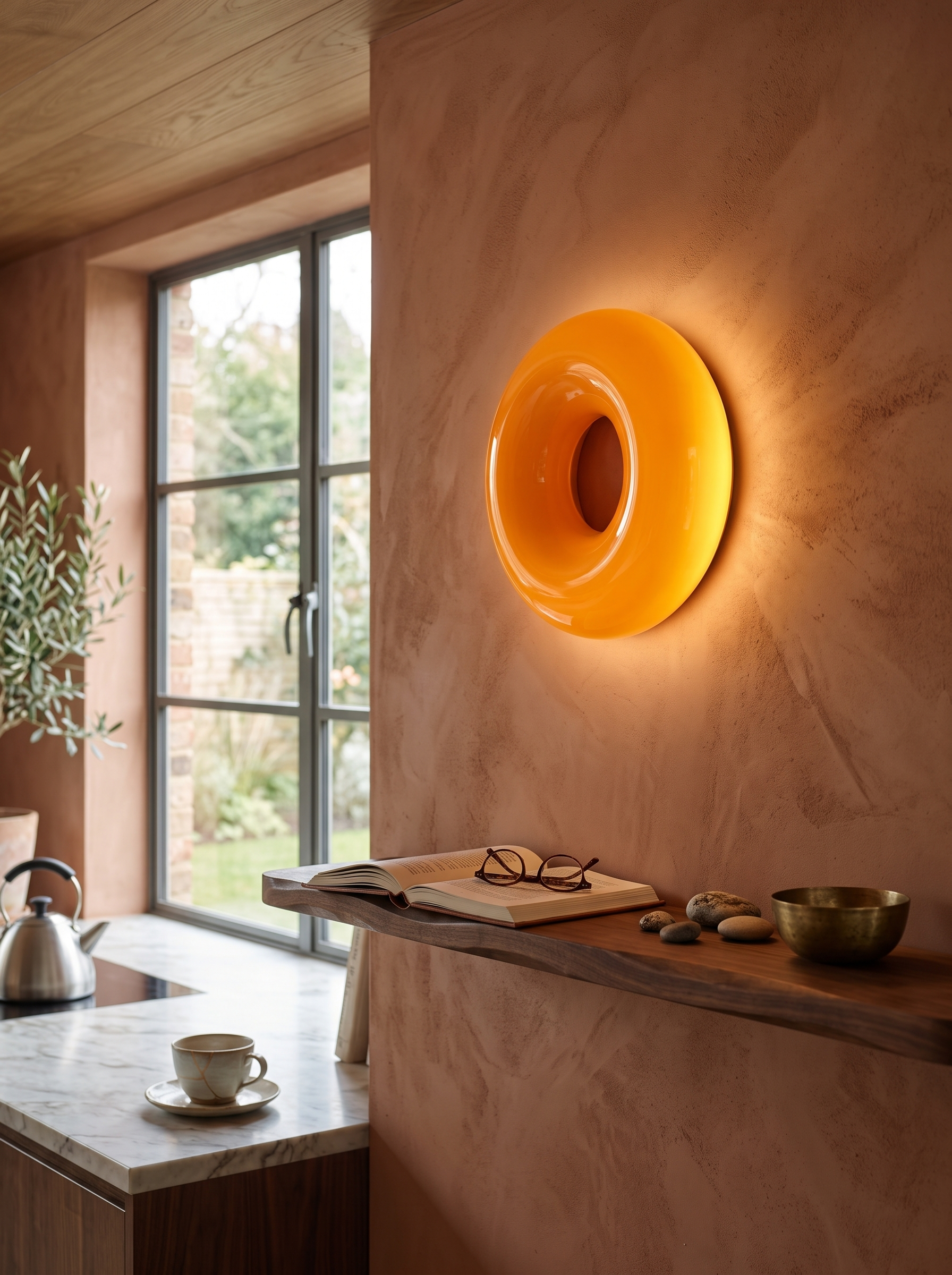 Bauhaus Donut Lamp in a home setting, A Ring Of Even Light