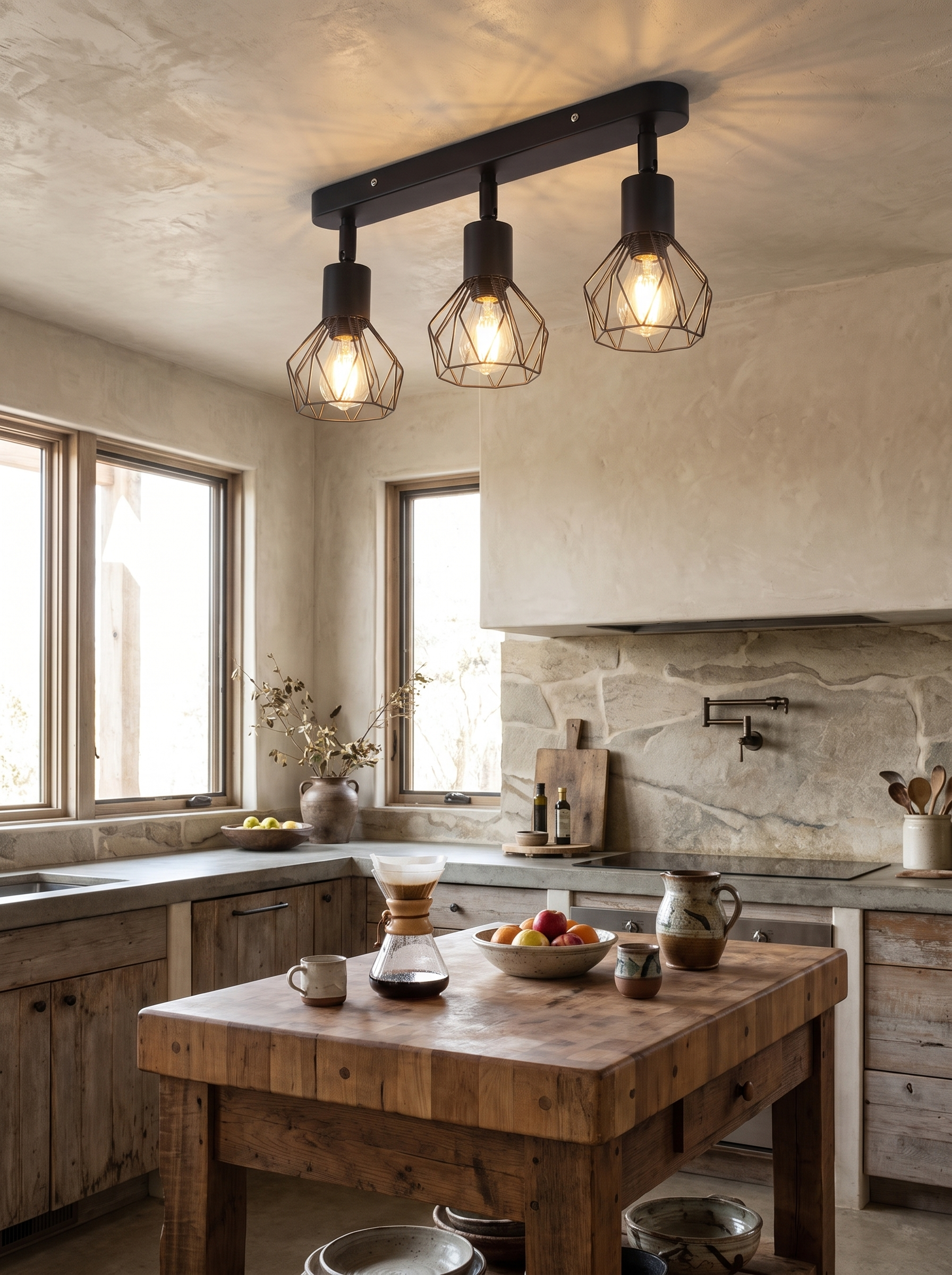 Vintage 3 Light Ceiling Spotlight in a home setting, Three Beams, One Fixture