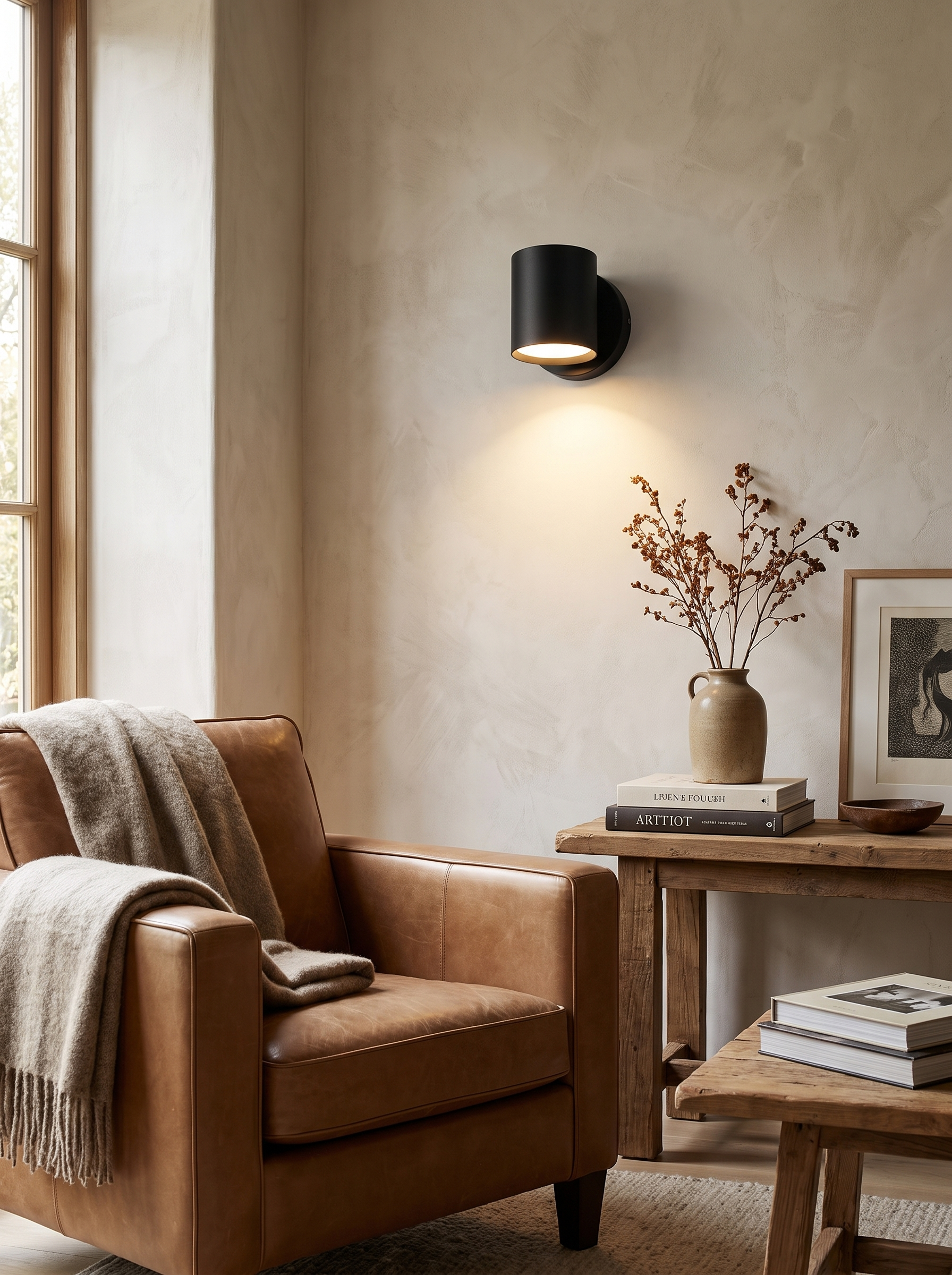 Rotatable LED Wall Lamp in a home setting, One Solid Piece
