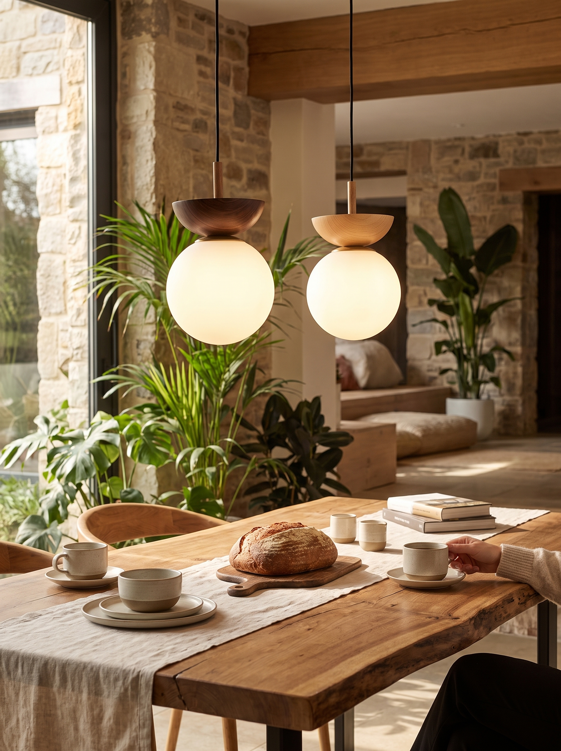 Modern Nordic Glass Ball Ceiling and Pendant Light in a home setting, Light That Reads Warm
