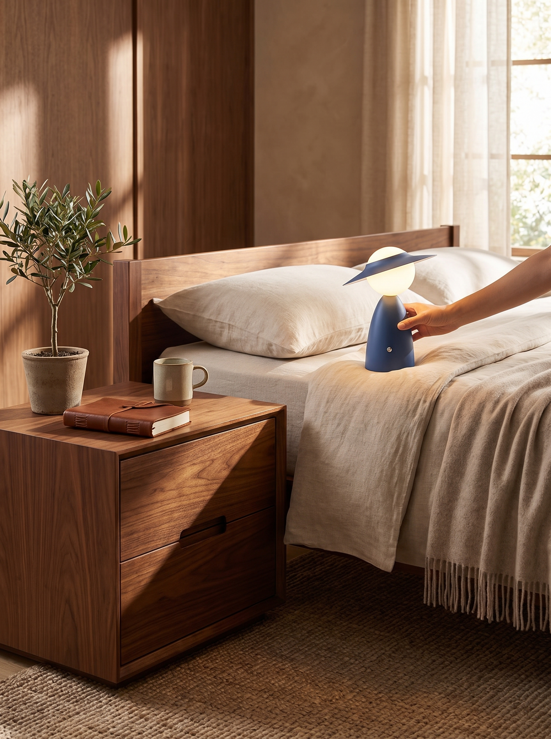TouchBright Wireless Rechargeable Lamp in a home setting, No Cable, No Compromise