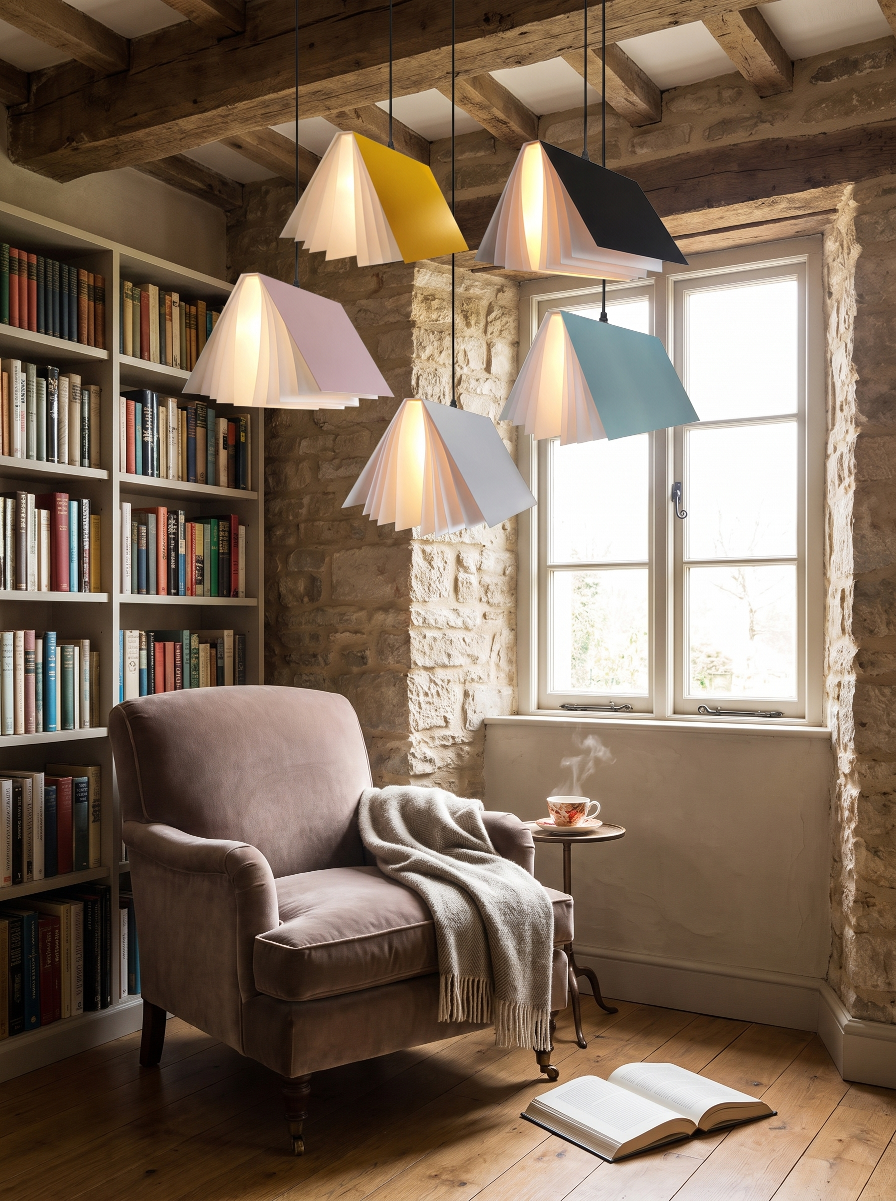 Flying Book Pendant Light in a home setting, A Shape With A Story
