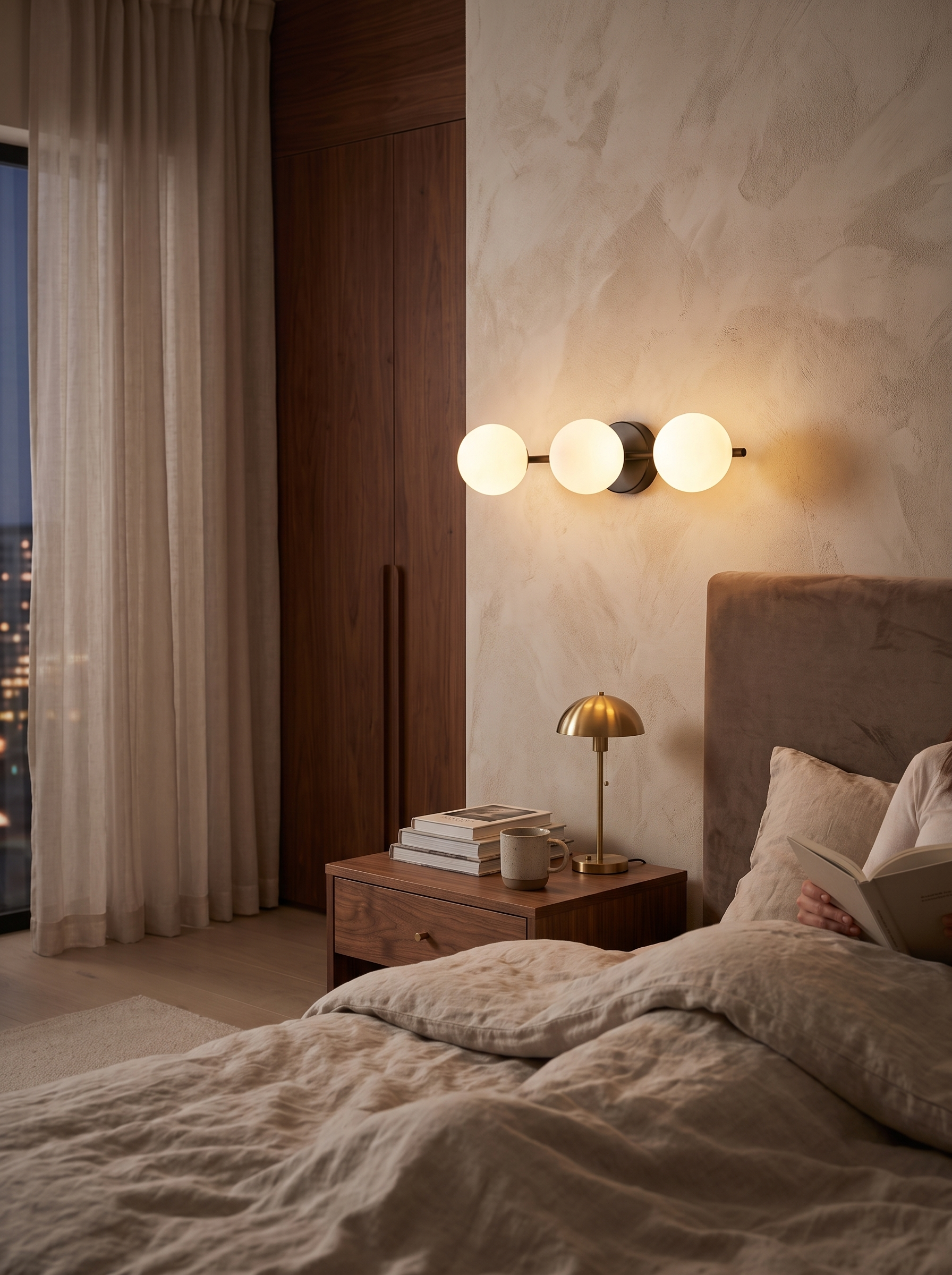 Modern Nordic Glass Ball Wall Light in a home setting, Soft Once The Sun Goes