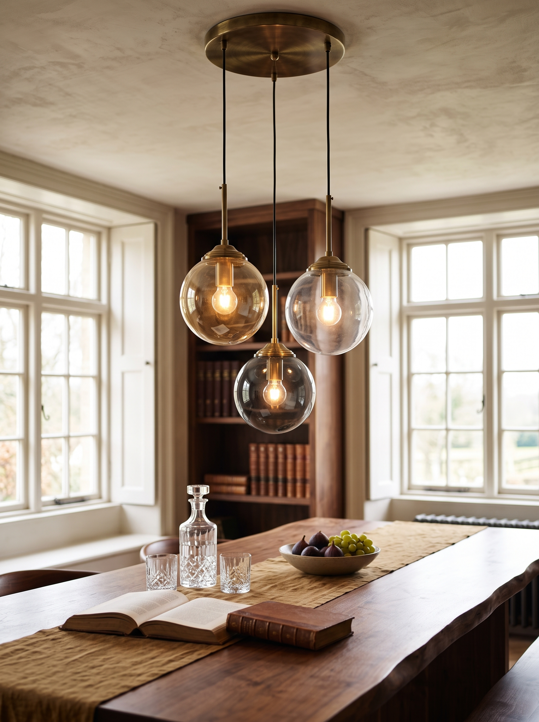 Modern Nordic Glass Globe Pendant Light in a home setting, Glass With Colour In It