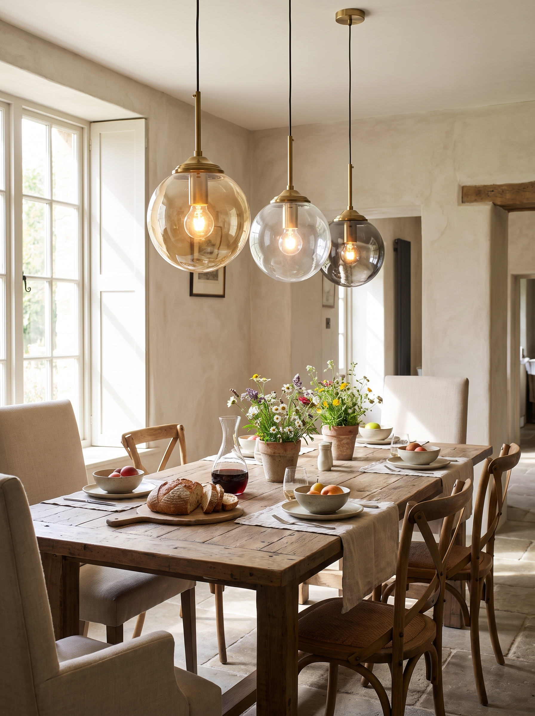 Modern Nordic Glass Globe Pendant Light in a home setting, Repeat It Along A Table