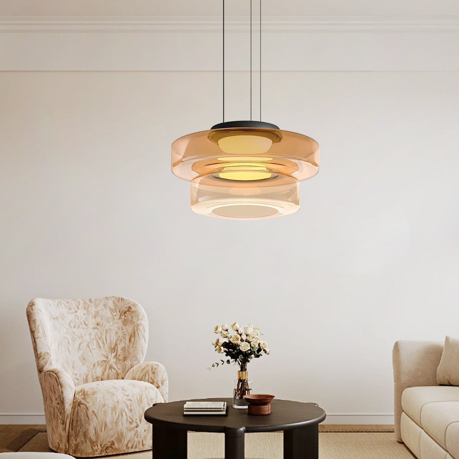 Glass Pendant Lamp, Contemporary Bauhaus Style Glass Ceiling Light, Hanging Lamp for Dining Room, Living Room and Bedroom