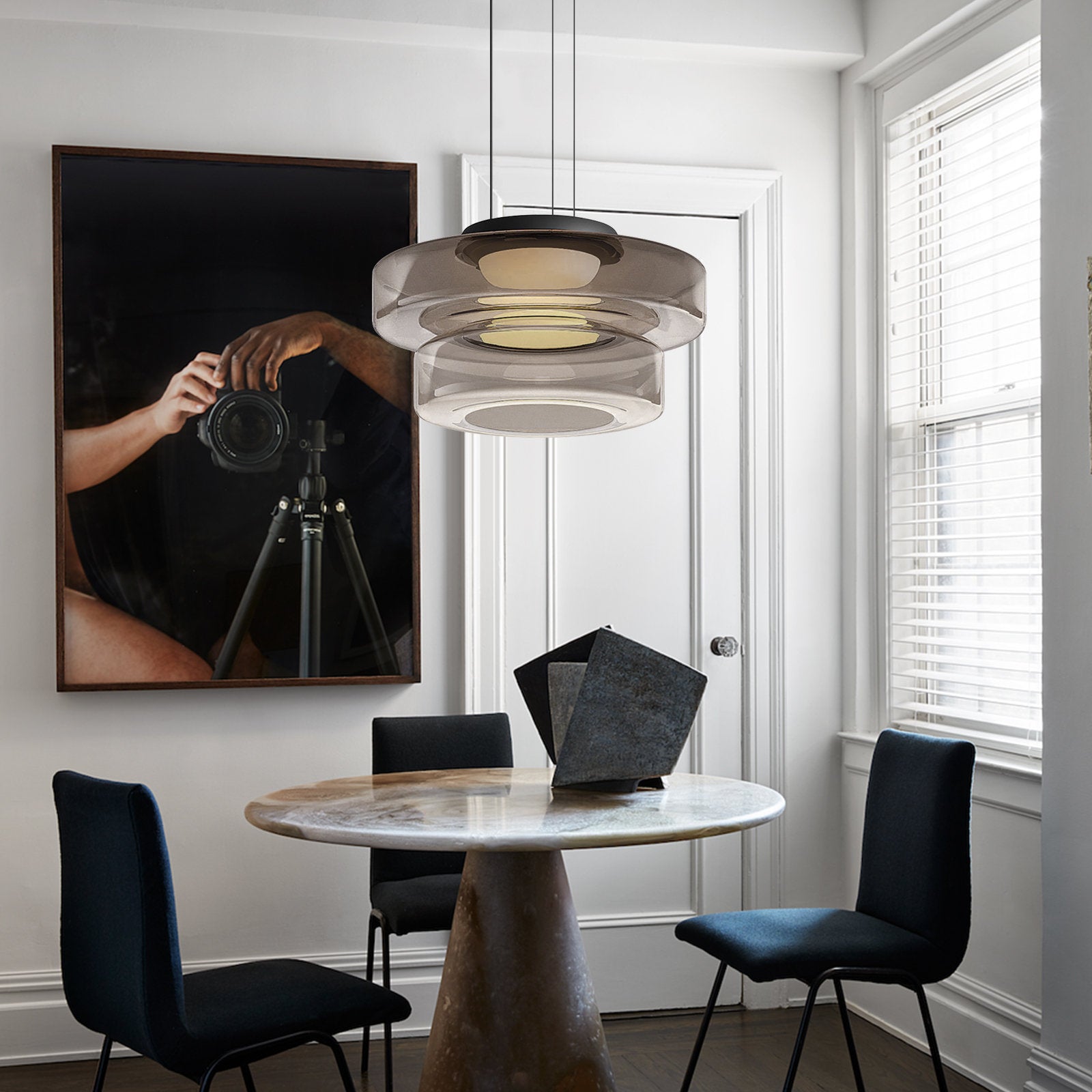 Glass Pendant Lamp, Contemporary Bauhaus Style Glass Ceiling Light, Hanging Lamp for Dining Room, Living Room and Bedroom