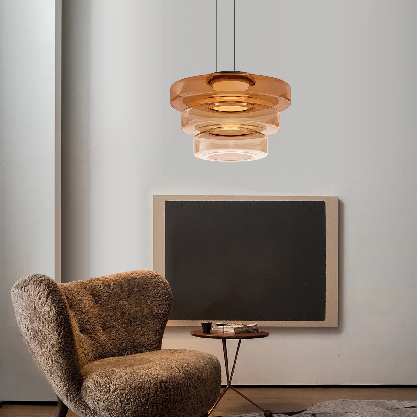Glass Pendant Lamp, Contemporary Bauhaus Style Glass Ceiling Light, Hanging Lamp for Dining Room, Living Room and Bedroom