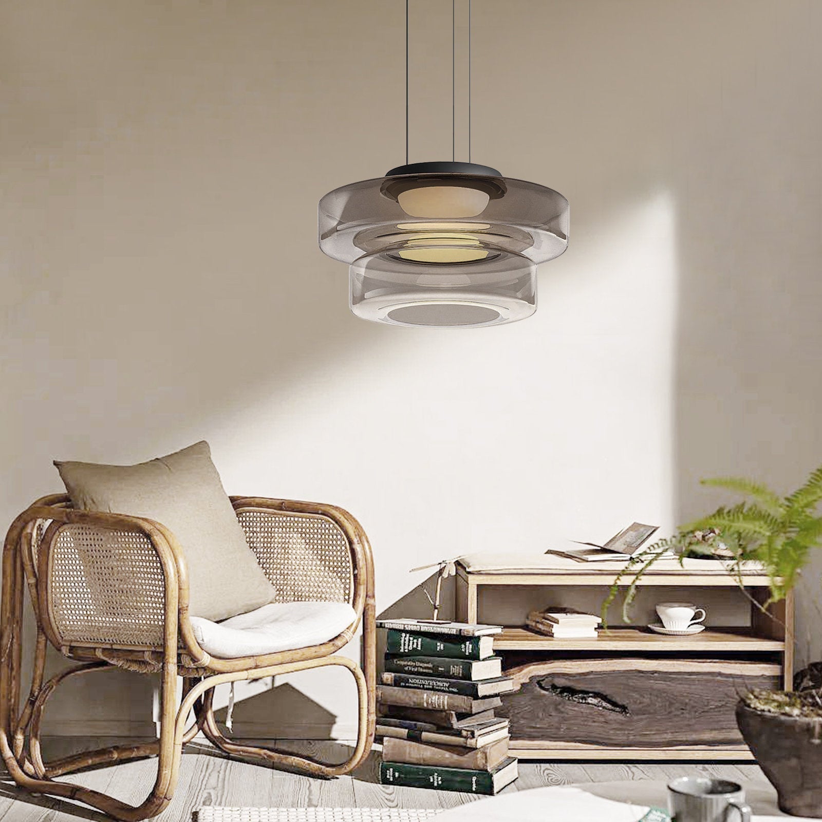 Glass Pendant Lamp, Contemporary Bauhaus Style Glass Ceiling Light, Hanging Lamp for Dining Room, Living Room and Bedroom
