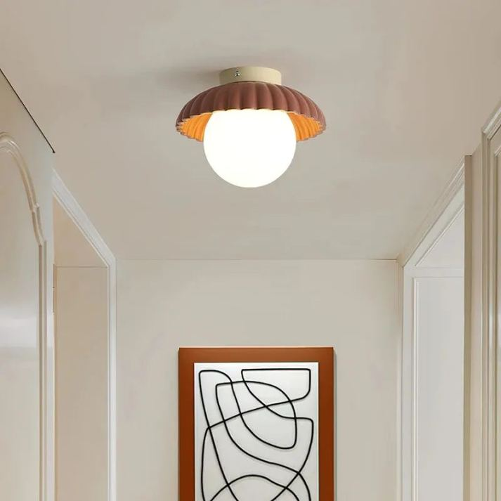 Iron Hallway Ceiling Light, Minimalist Glass and Brushed Metal Flush Mount Lamp for Entryway, Hallway and Landing