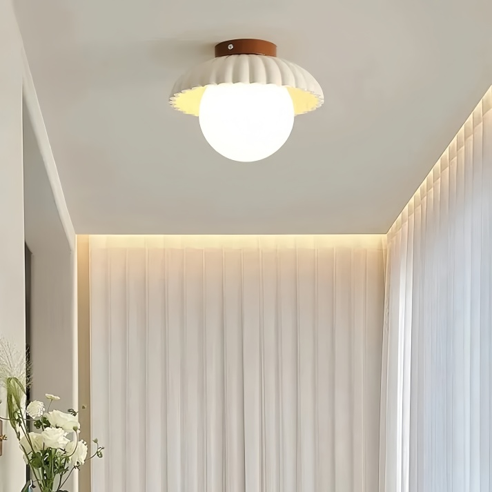 Iron Hallway Ceiling Light, Minimalist Glass and Brushed Metal Flush Mount Lamp for Entryway, Hallway and Landing
