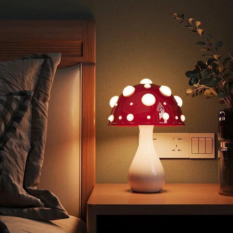 LED Mushroom Table Lamp, Minimalist Sculptural Dome Table Light, Integrated LED Lamp for Bedroom, Home Office and Living Room