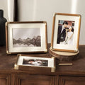 Brooks Tabletop Photo Frame, Vintage Solid Wood and Brushed Metal Picture Frame for Living Room, Bedroom and Hallway