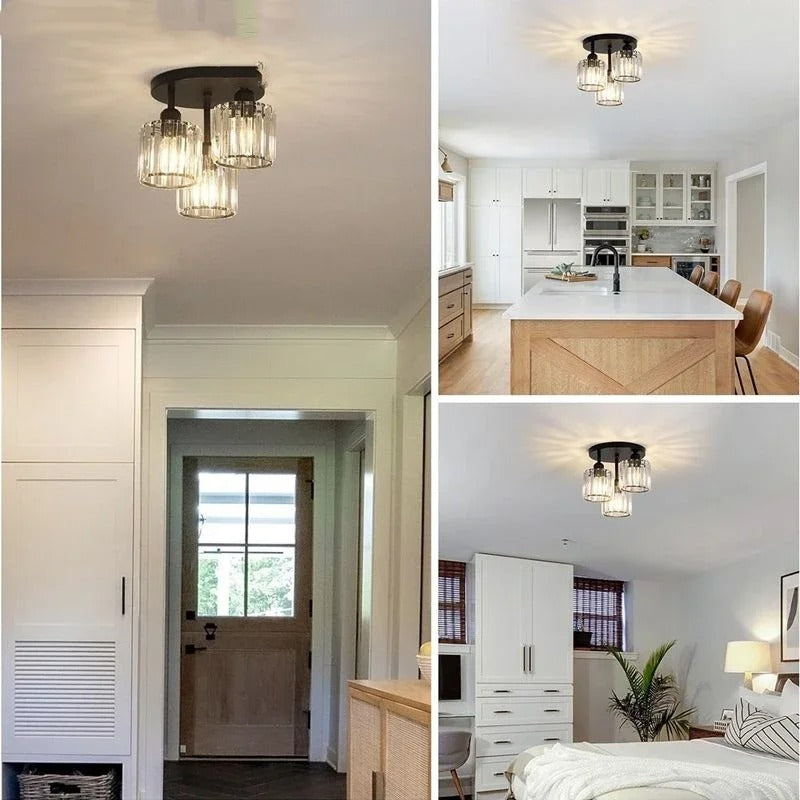 Modern Gold Luxury Crystal Ceiling Light, Minimalist Glass Semi Flush Mount Lamp for Living Room, Bedroom and Hallway