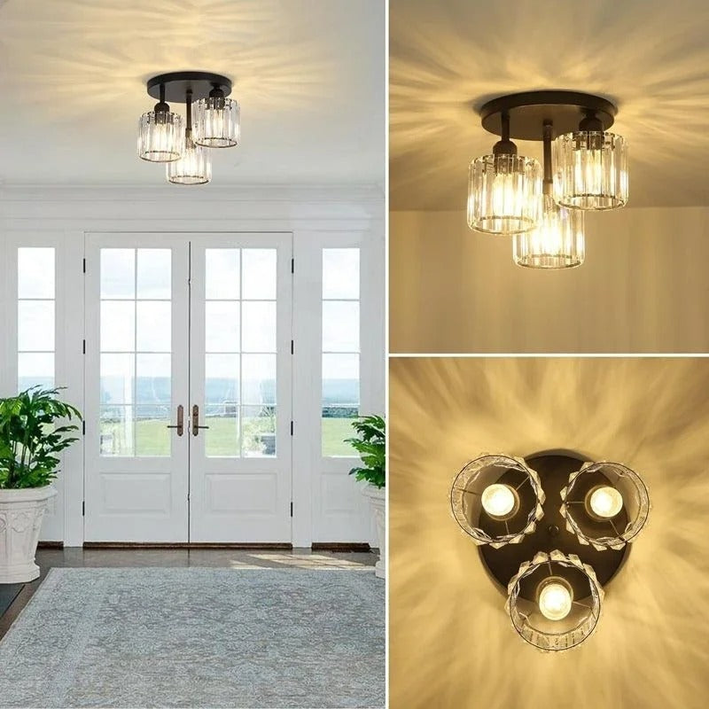 Modern Gold Luxury Crystal Ceiling Light, Minimalist Glass Semi Flush Mount Lamp for Living Room, Bedroom and Hallway