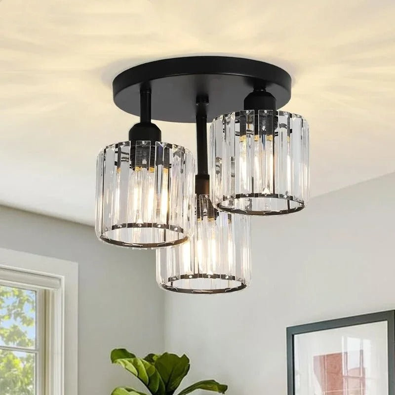 Modern Gold Luxury Crystal Ceiling Light, Minimalist Glass Semi Flush Mount Lamp for Living Room, Bedroom and Hallway