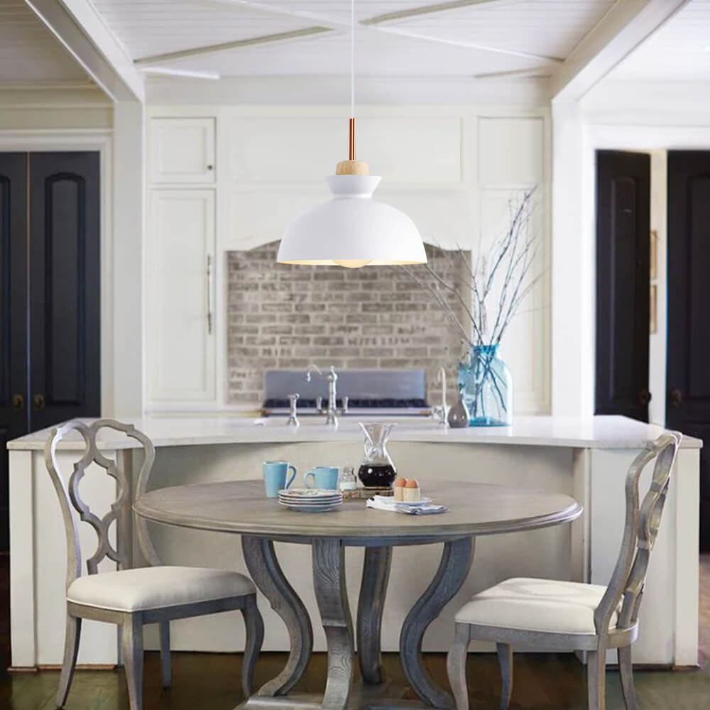 Modern Single Pendant Dome Light, Scandinavian Spun Brushed Metal Hanging Lamp for Kitchen Island, Dining Room and Hallway