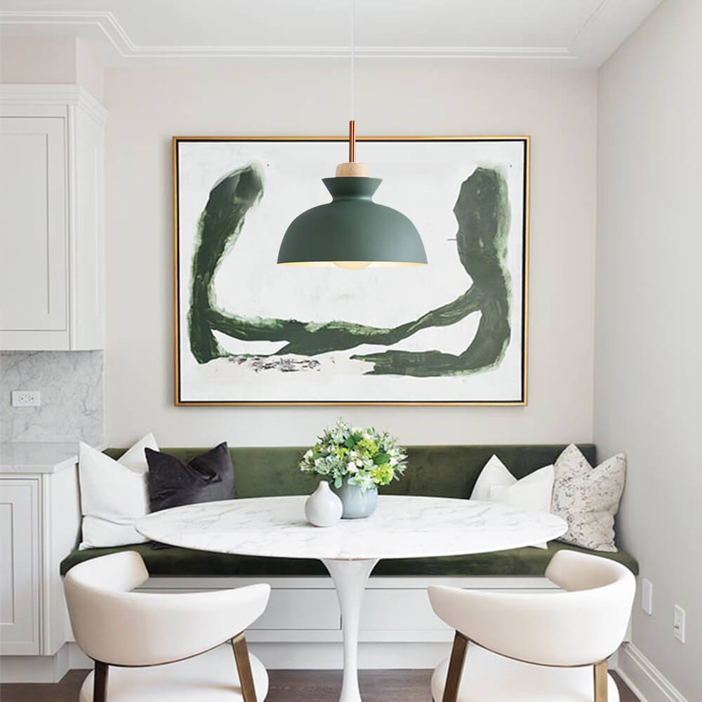 Modern Single Pendant Dome Light, Scandinavian Spun Brushed Metal Hanging Lamp for Kitchen Island, Dining Room and Hallway