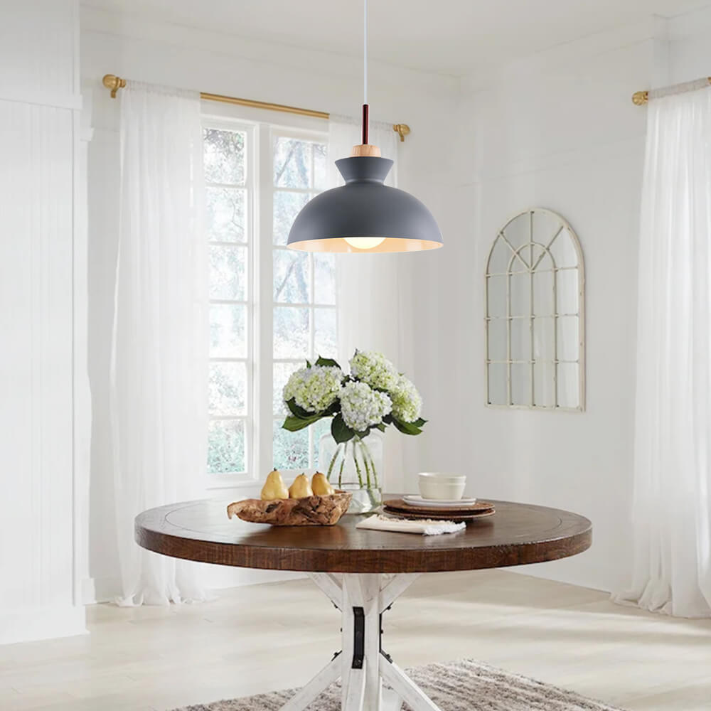 Modern Single Pendant Dome Light, Scandinavian Spun Brushed Metal Hanging Lamp for Kitchen Island, Dining Room and Hallway