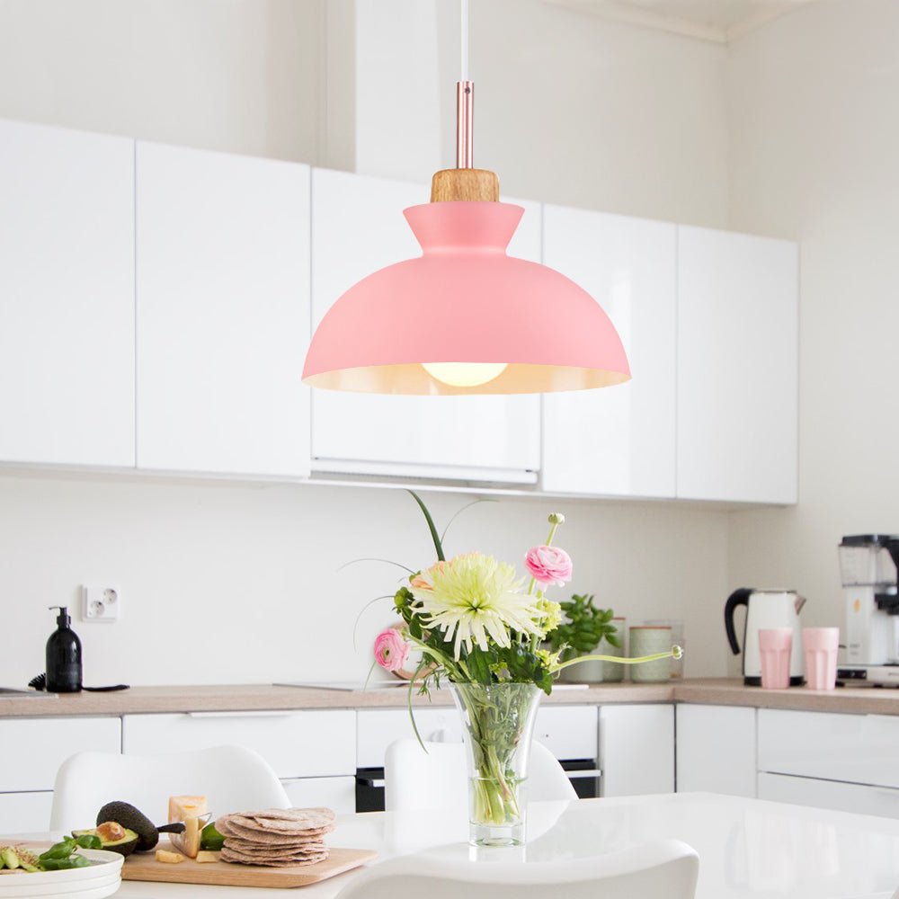 Modern Single Pendant Dome Light, Scandinavian Spun Brushed Metal Hanging Lamp for Kitchen Island, Dining Room and Hallway