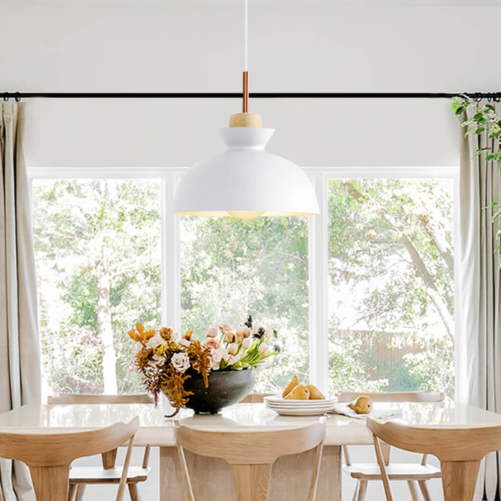 Modern Single Pendant Dome Light, Scandinavian Spun Brushed Metal Hanging Lamp for Kitchen Island, Dining Room and Hallway