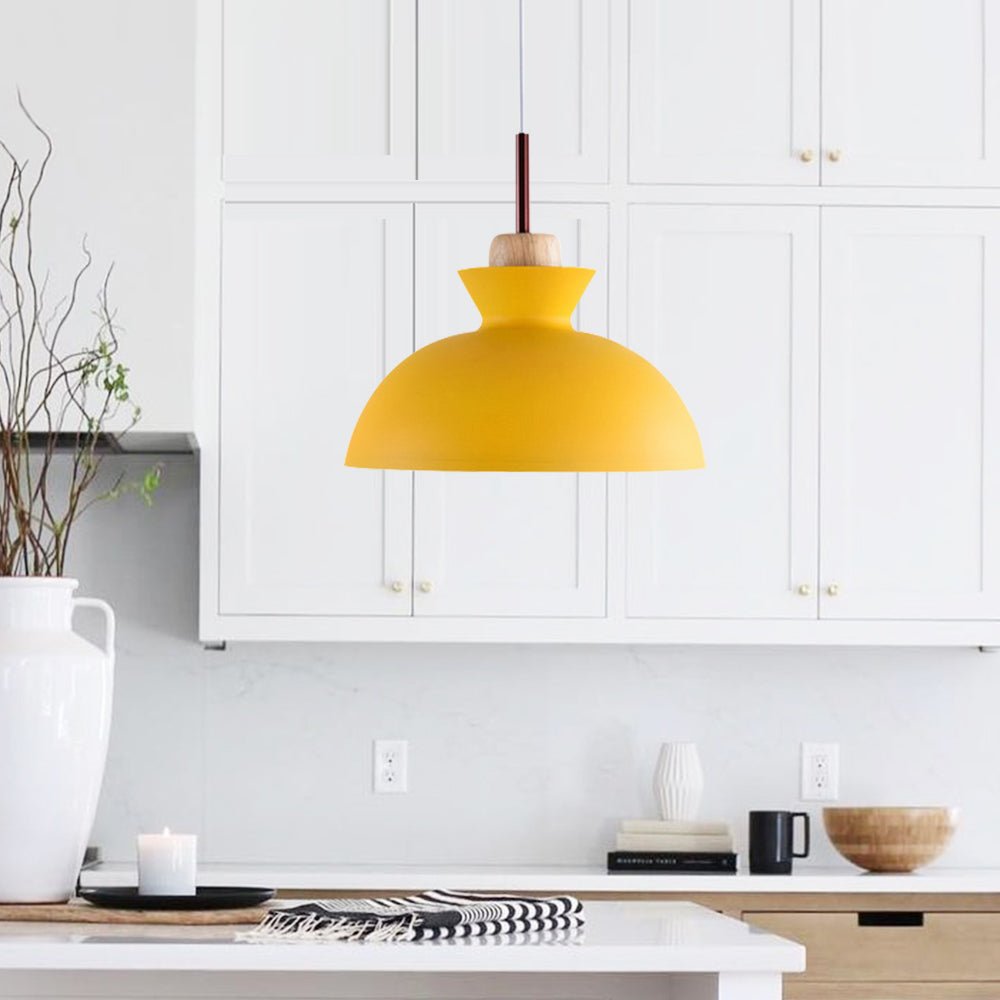 Modern Single Pendant Dome Light, Scandinavian Spun Brushed Metal Hanging Lamp for Kitchen Island, Dining Room and Hallway