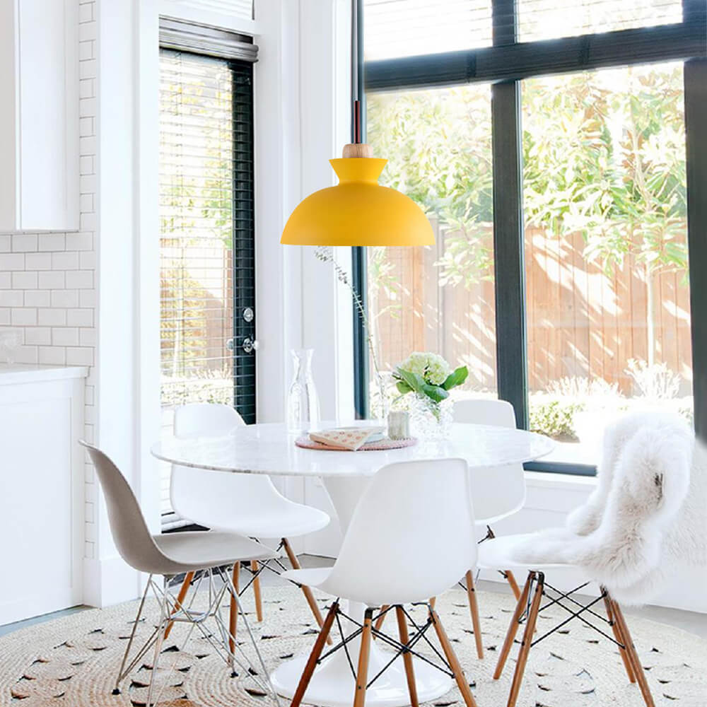 Modern Single Pendant Dome Light, Scandinavian Spun Brushed Metal Hanging Lamp for Kitchen Island, Dining Room and Hallway