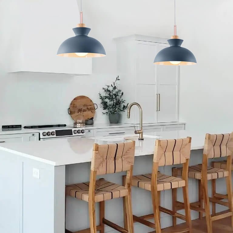 Modern Single Pendant Dome Light, Scandinavian Spun Brushed Metal Hanging Lamp for Kitchen Island, Dining Room and Hallway