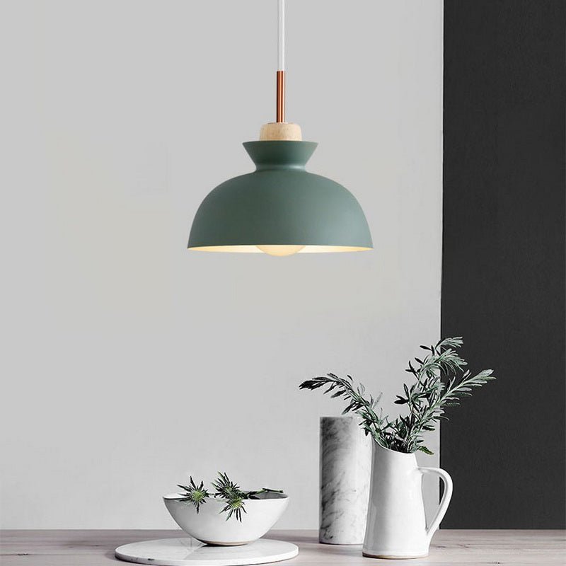 Modern Single Pendant Dome Light, Scandinavian Spun Brushed Metal Hanging Lamp for Kitchen Island, Dining Room and Hallway