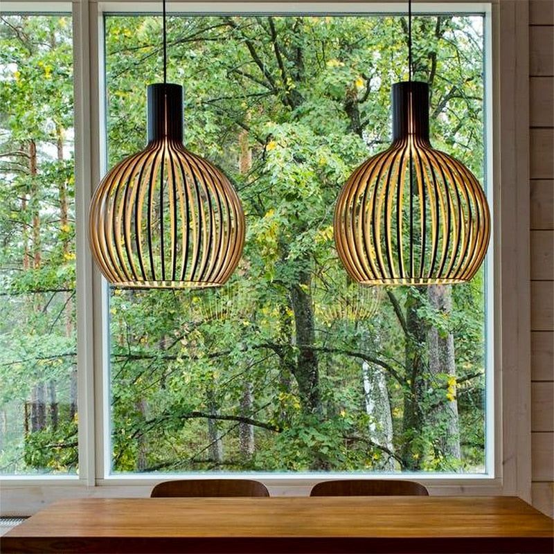 Handcrafted Wooden Pendant Light, Scandinavian Solid Wood Ceiling Light, Hanging Lamp for Dining Room, Living Room and Hallway